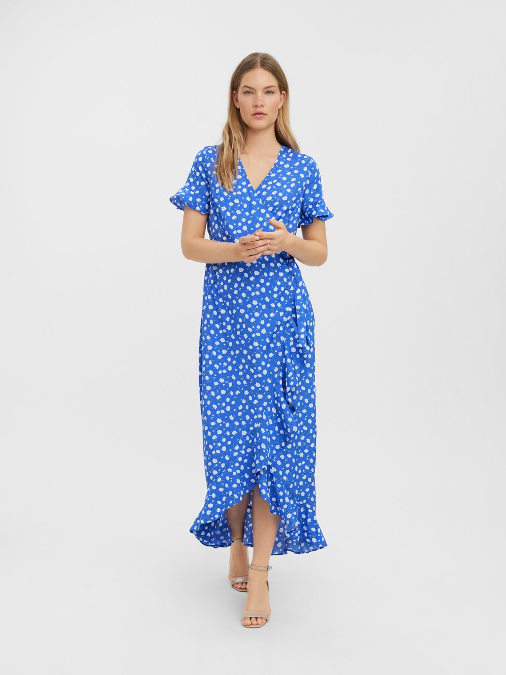 overhemd premier Mos Regular fit V-Hals Lange jurk | Midden Blauw | Vero Moda®