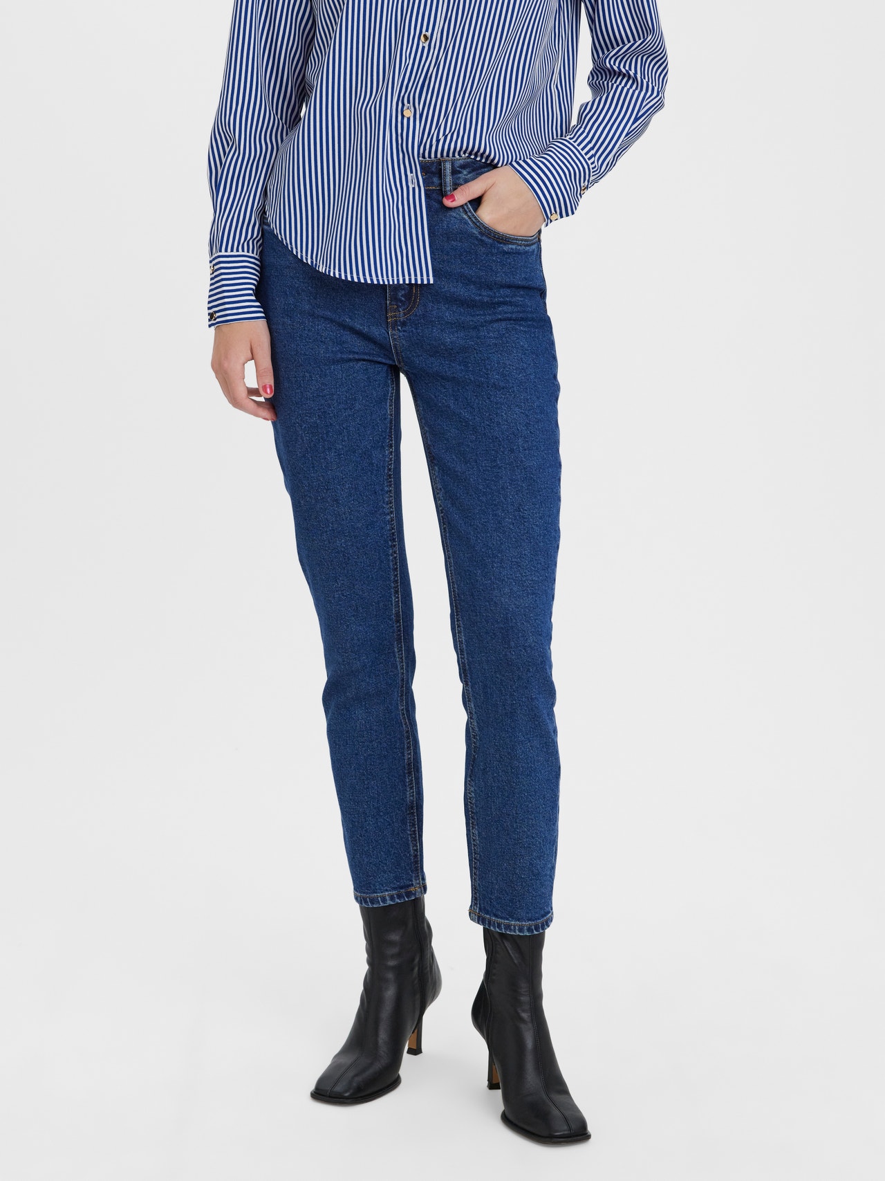 Vero Moda VMBRENDA High rise Straight Fit Jeans -Dark Blue Denim - 10268434
