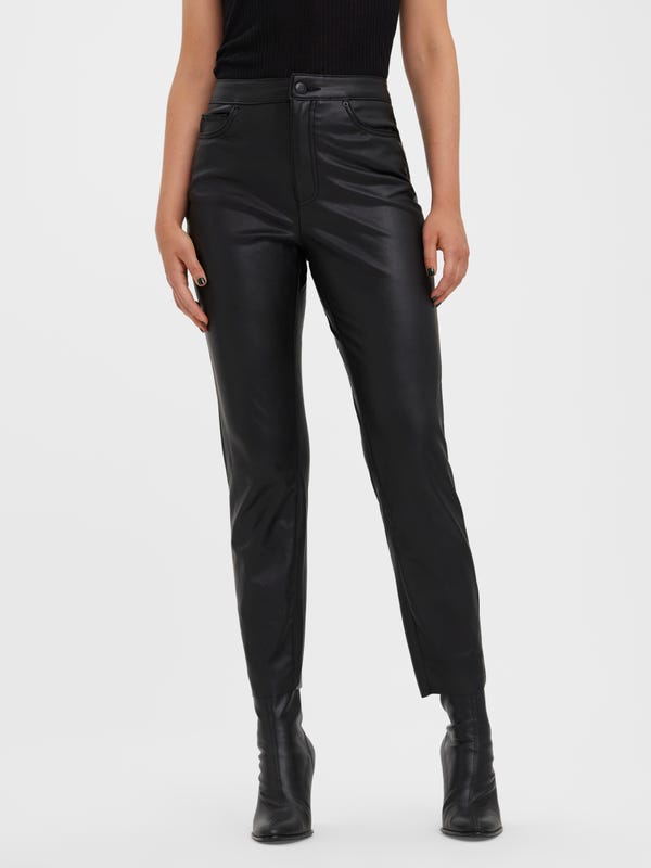 Slim Fit Middels høy midje Bukser | Black | Vero Moda®