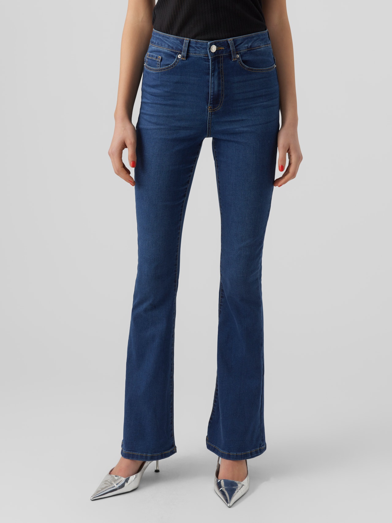 Vero Moda VMSIGA Hög midja Utsvängd passform Jeans -Dark Blue Denim - 10271301