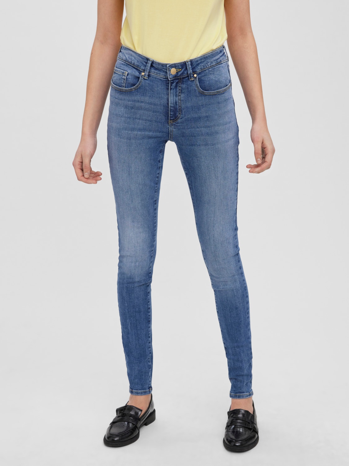 Vero Moda VMSEVEN Middels høyt snitt Slim Fit Jeans -Medium Blue Denim - 10271889