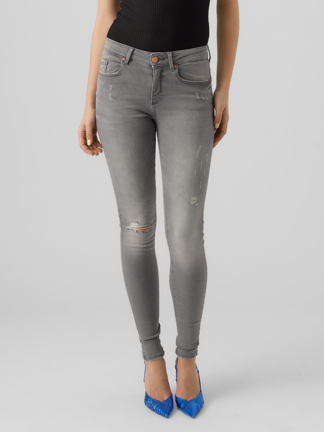 Vero Moda VMSEVEN Mid Rise Slim Fit Jeans -Medium Grey Denim - 10271908