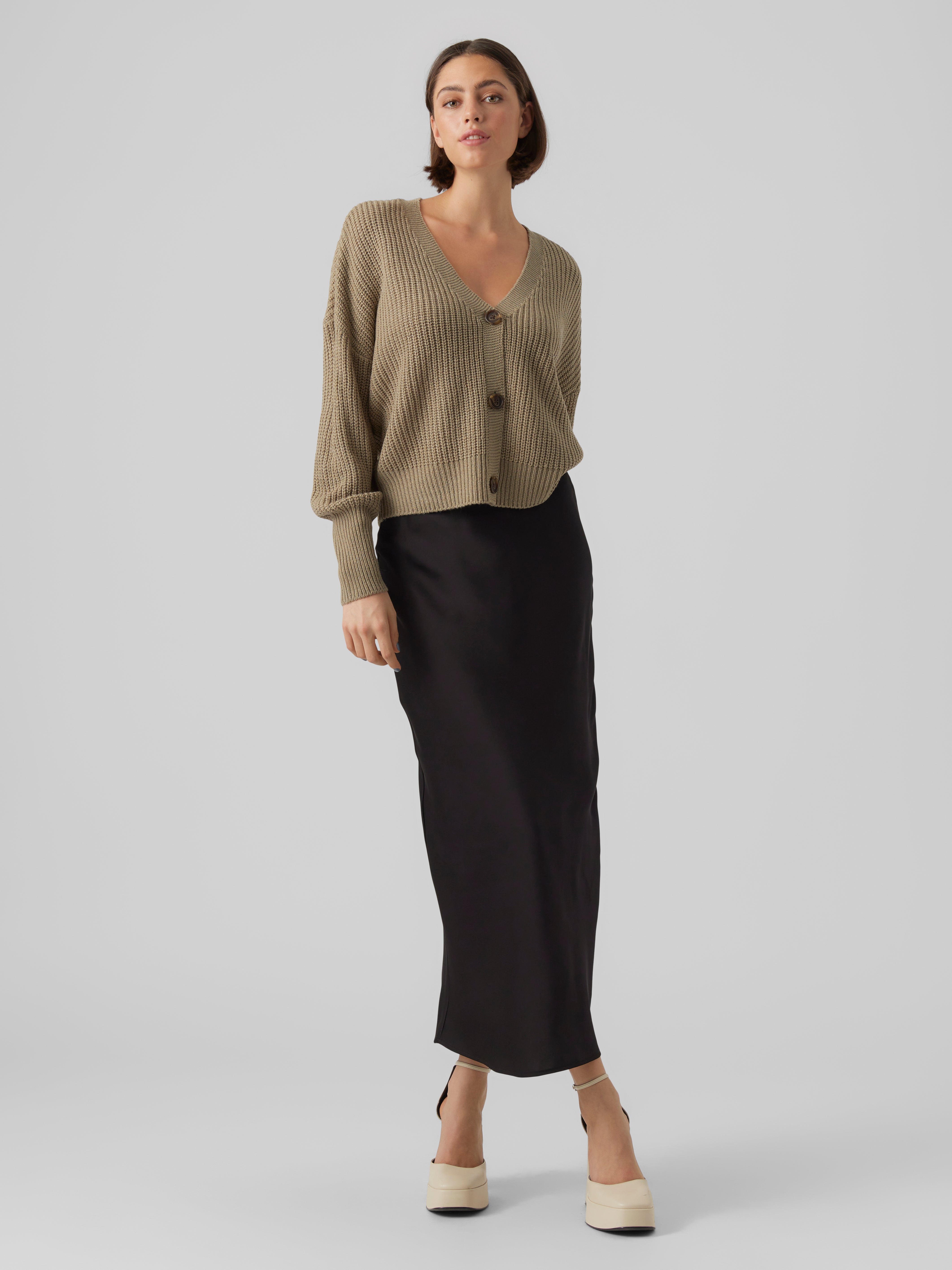 VERO MODA Cardigan Lungo Donna VMDOFFY - Manica Lunga, Scollo A V, Maglione Base Elasticizzato, Colore Nero - 3