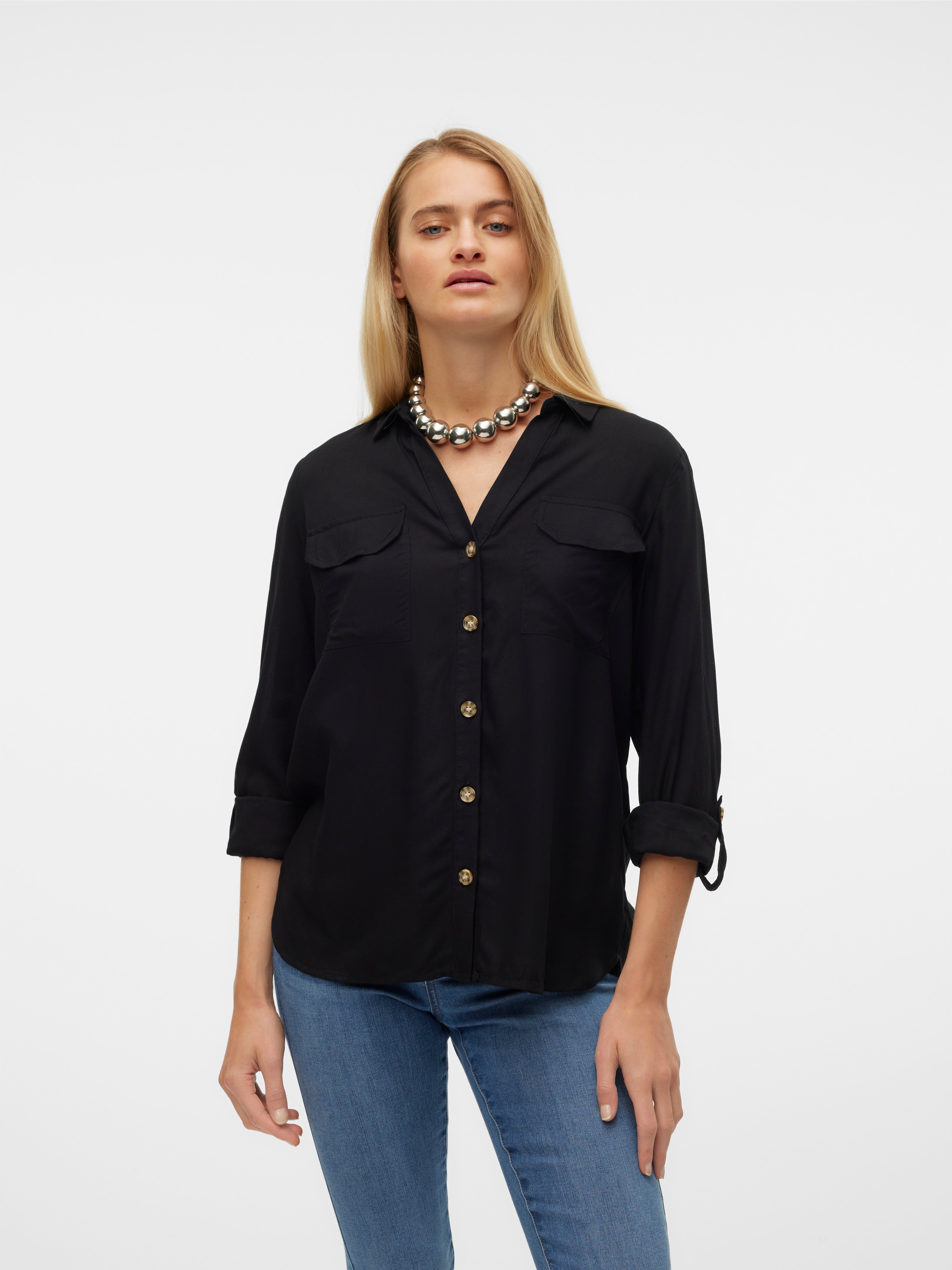 Overhemd Asymmetrisch Knoopsluiting Effen Knoopsluiting Voorzijde main image 0