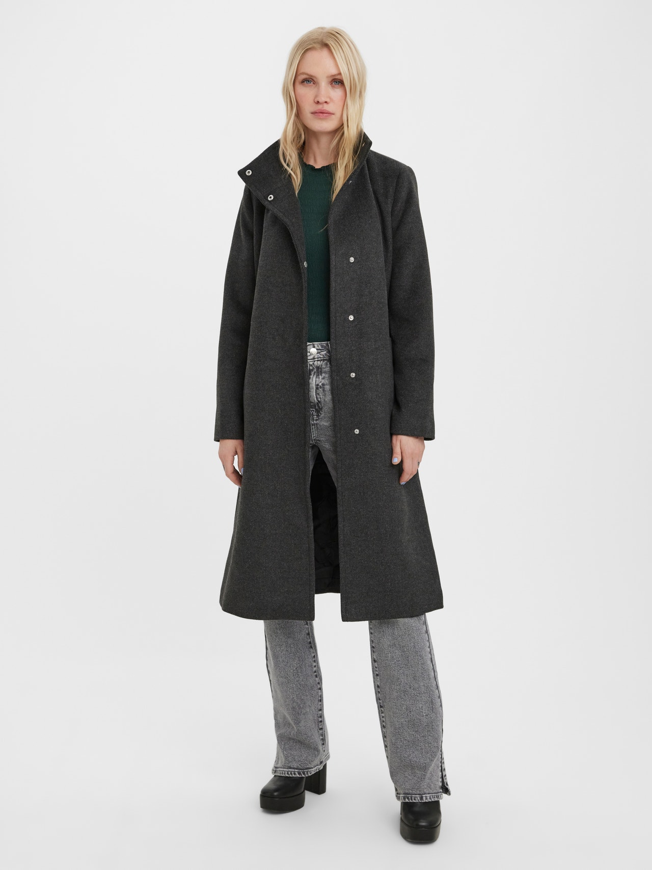 Grey Dark Coat Vero VMTWODOPE | | Moda®