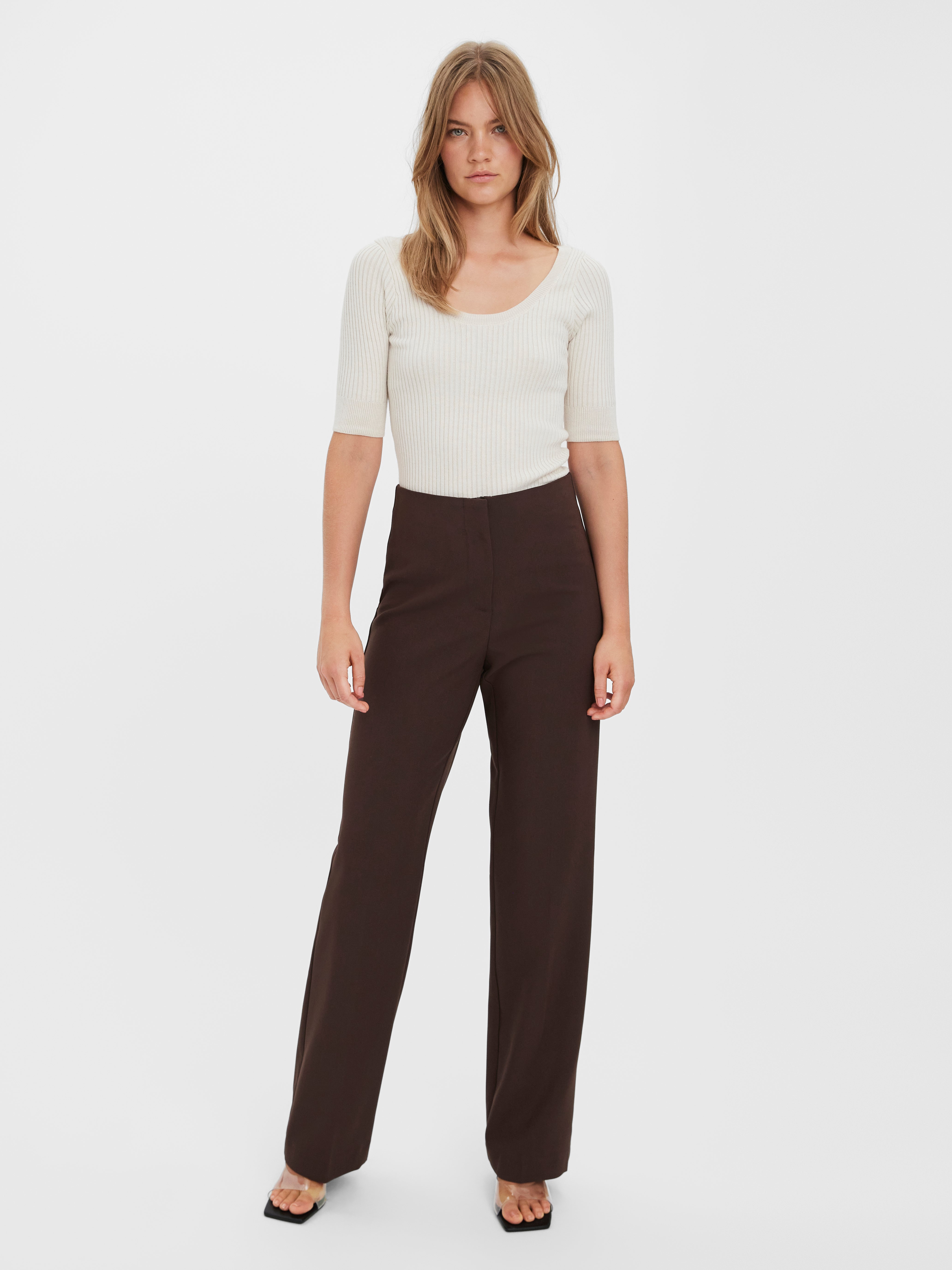 VMSANDY Pantalon taille haute Marron fonc Vero Moda