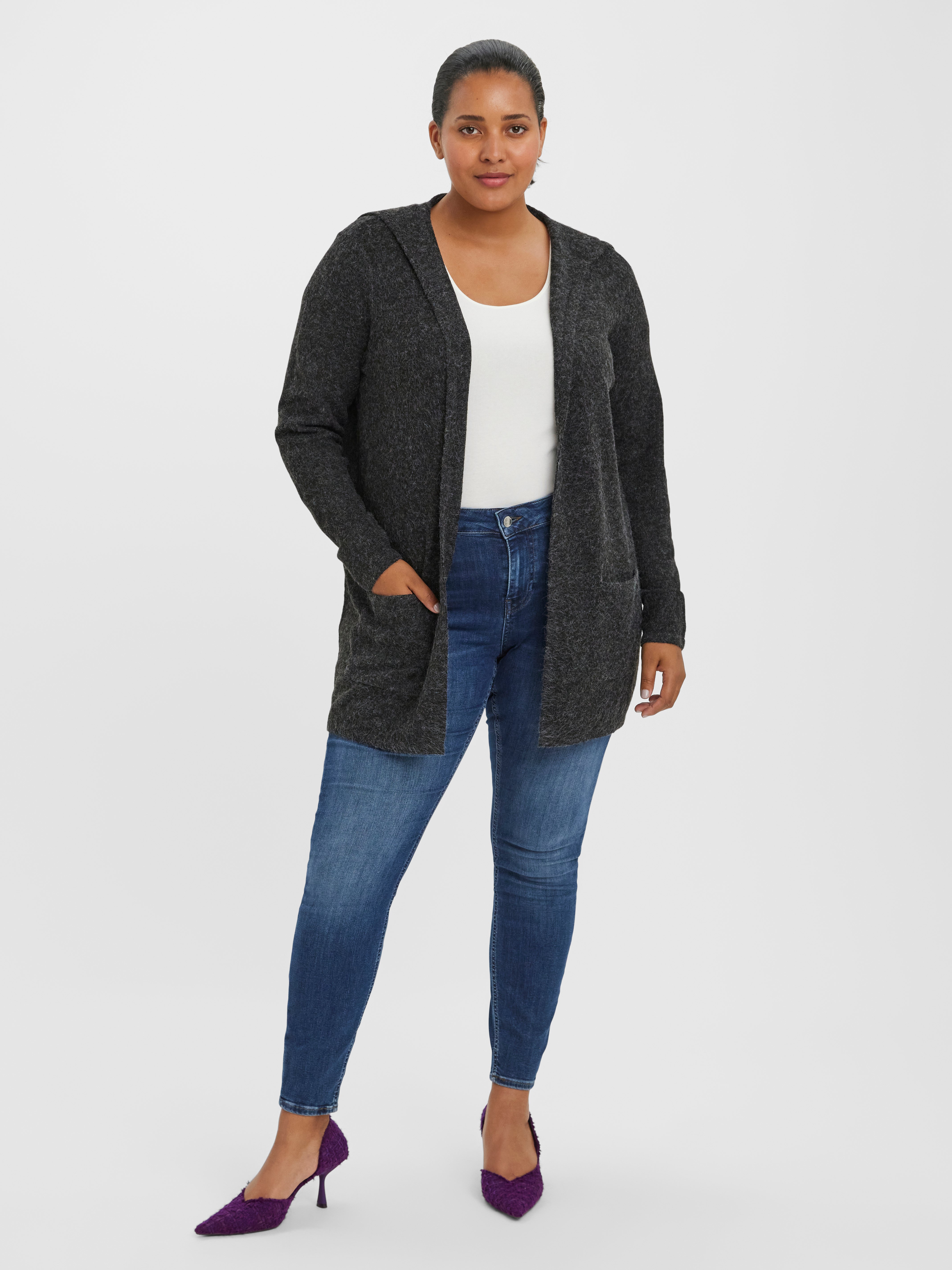 plus size black hooded cardigan