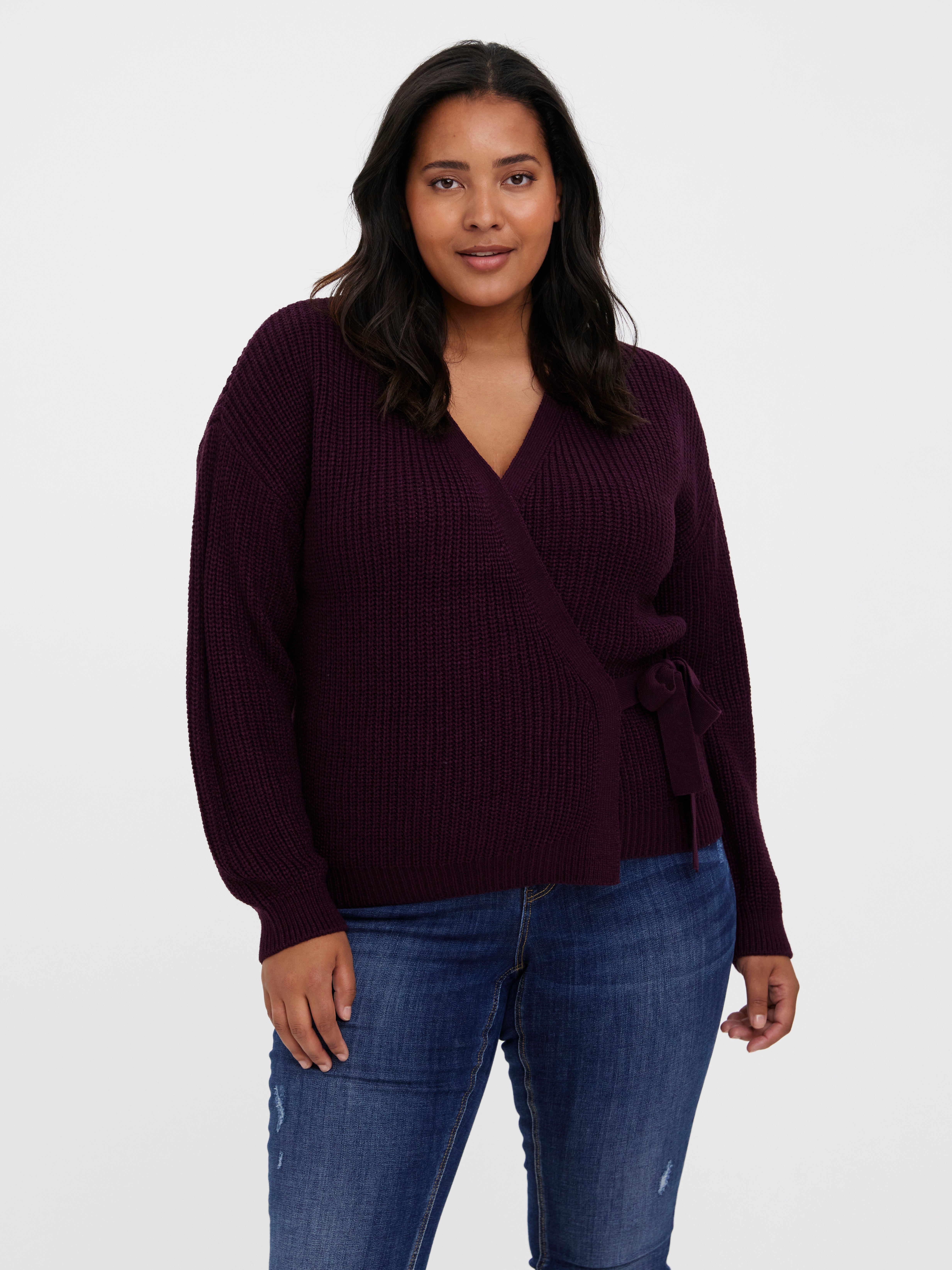 V-Neck Curve Knit Cardigan | Dark 