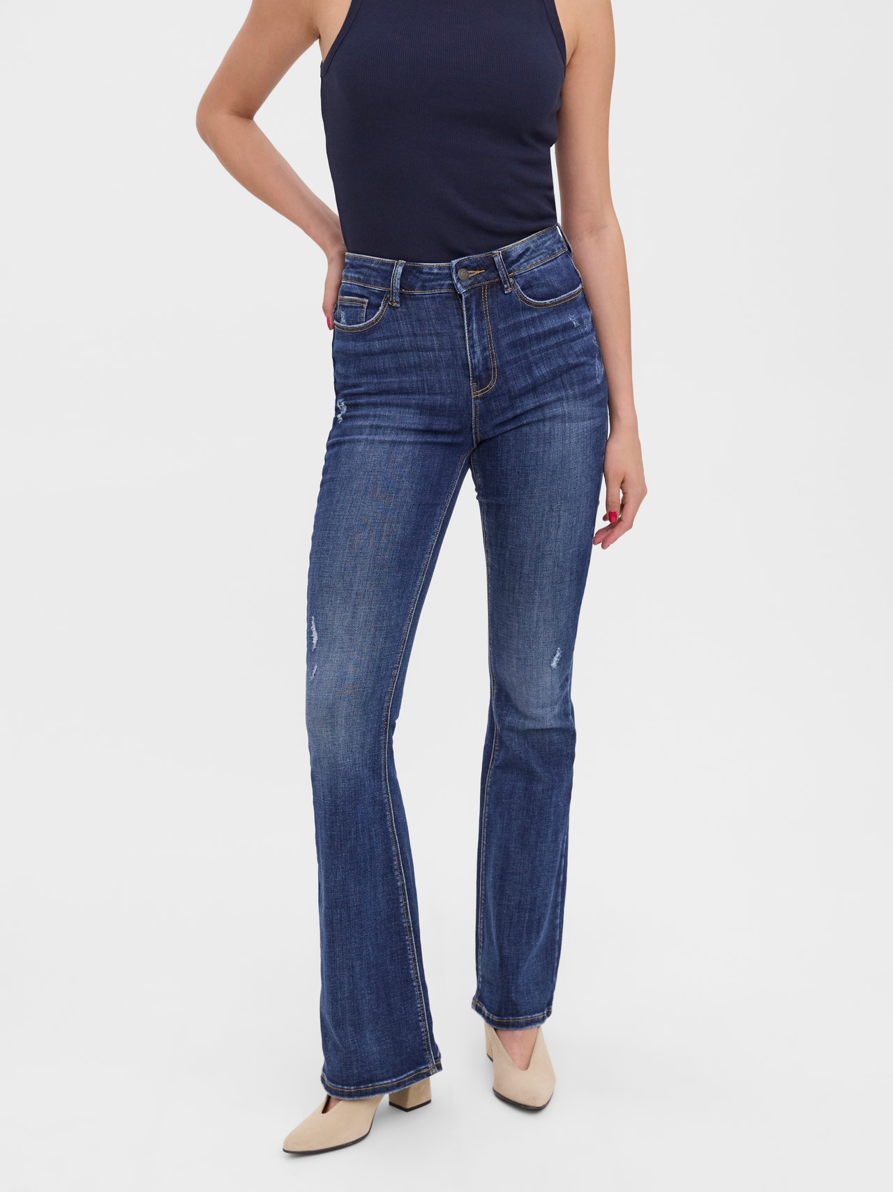 Vero Moda VMSIGA Hög midja Skinny Fit Jeans -Dark Blue Denim - 10278601