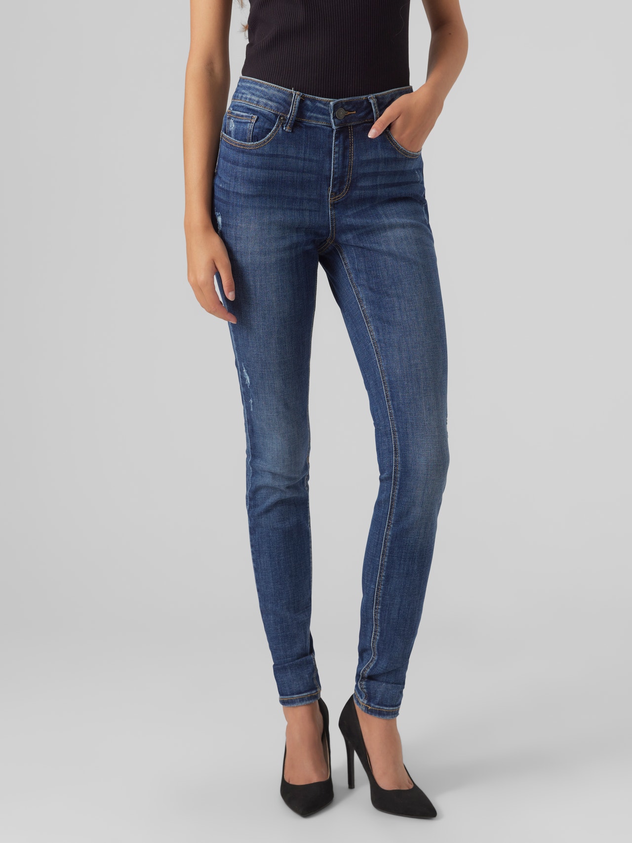 Vero Moda VMSEVEN Medelhög midja Skinny Fit Jeans -Dark Blue Denim - 10278604