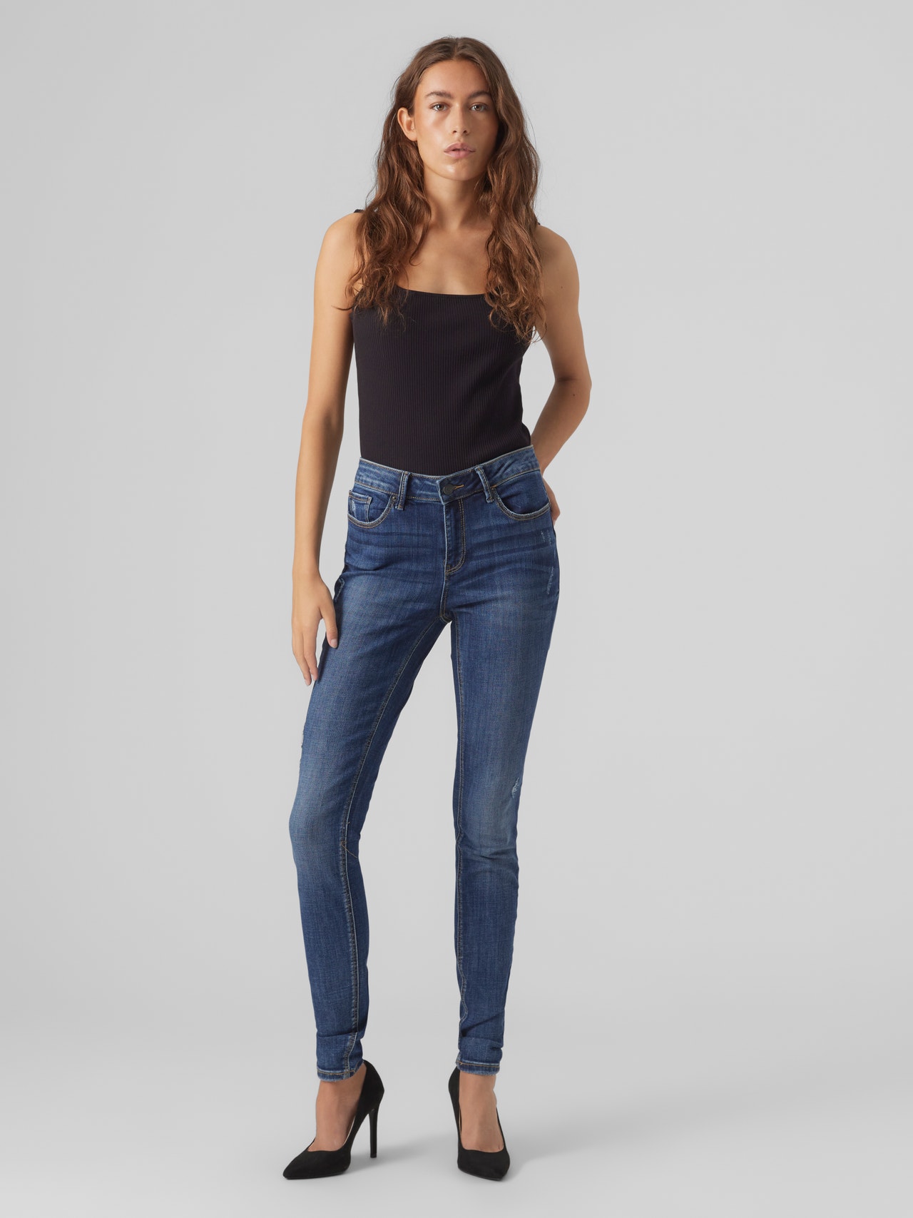 Vero Moda VMSEVEN Taille moyenne Skinny Fit Jeans -Dark Blue Denim - 10278604