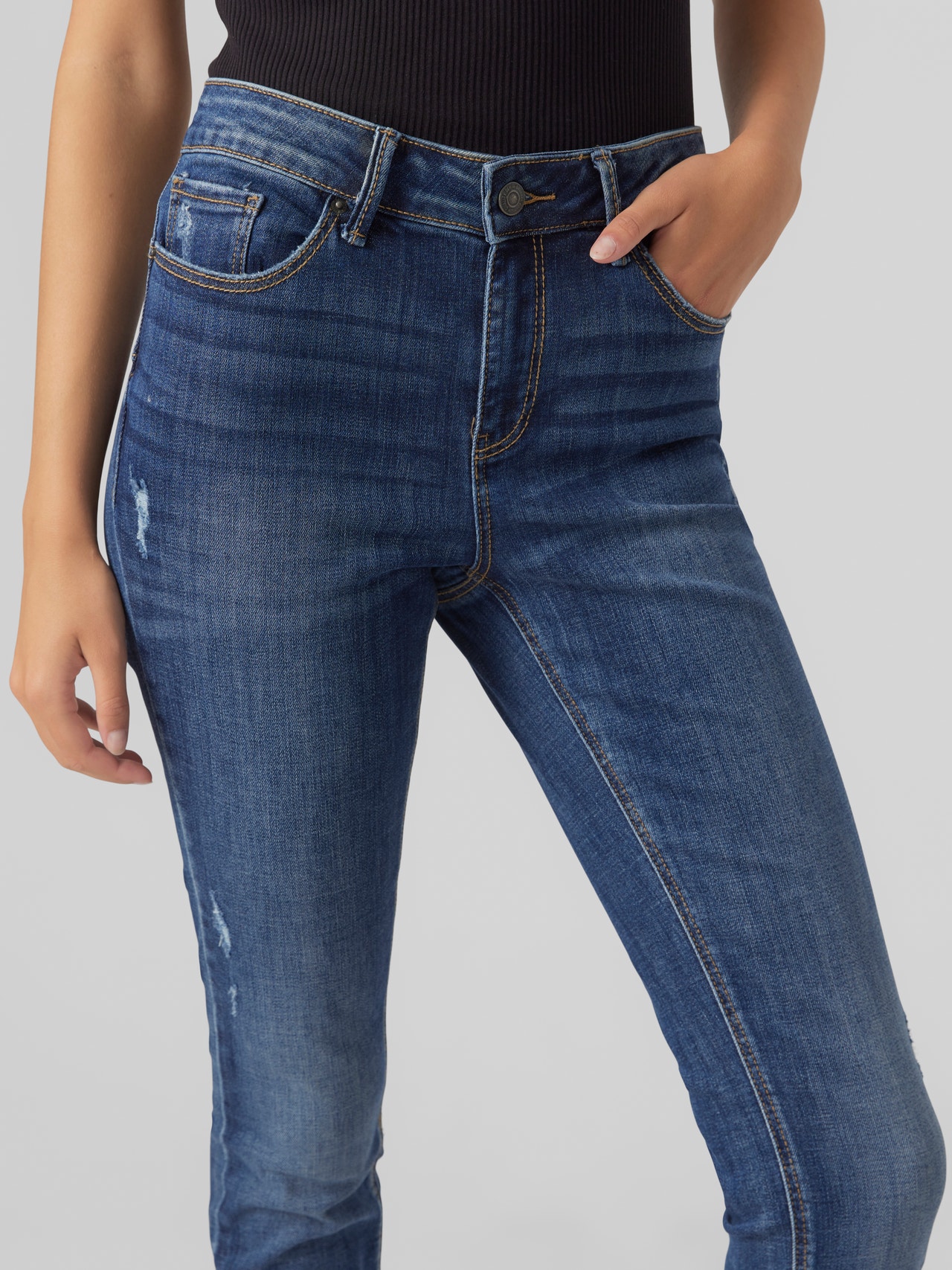 Vero Moda VMSEVEN Średni stan Krój skinny Jeans -Dark Blue Denim - 10278604