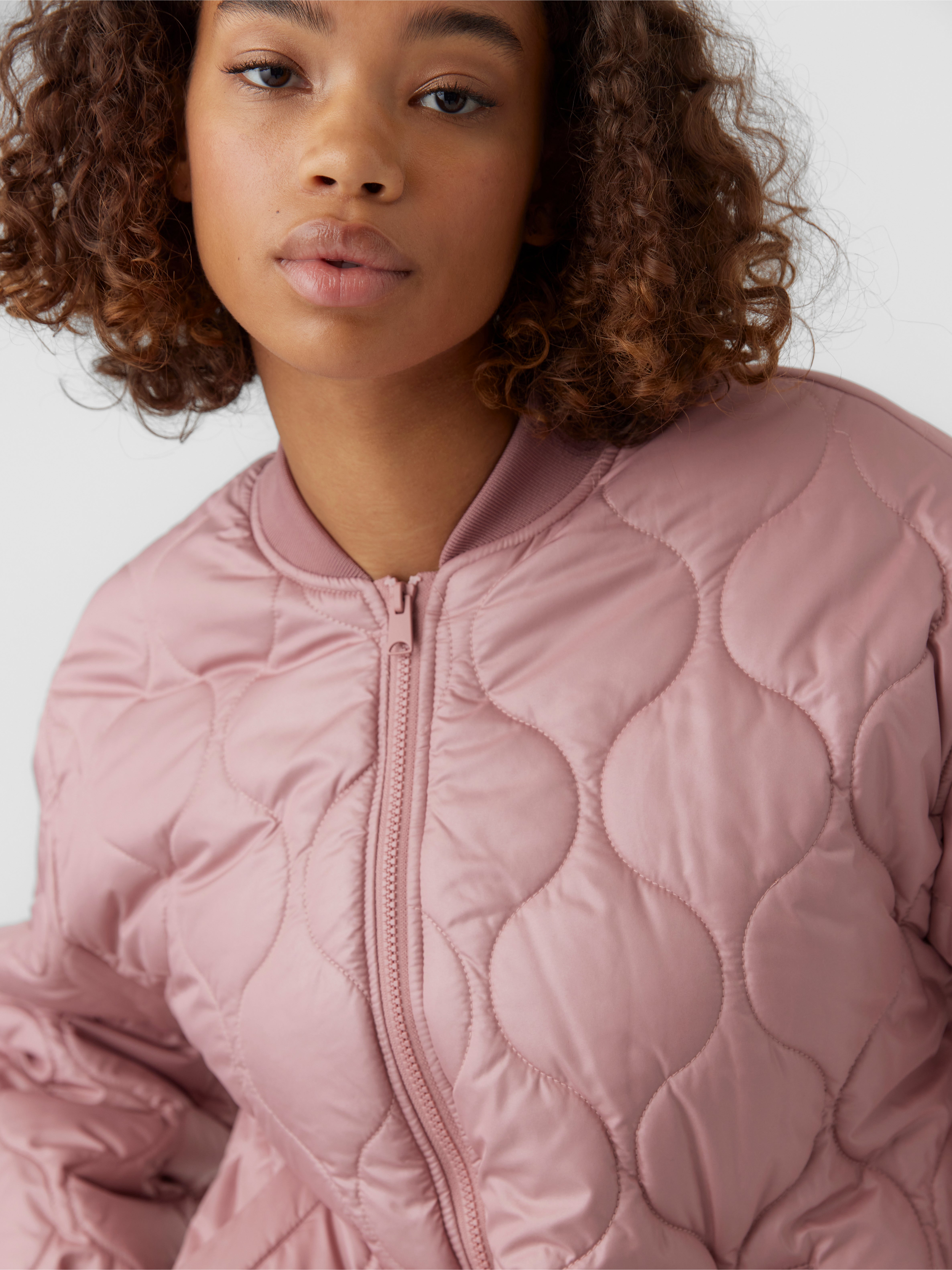 Pink quilted bomber outlet jacket