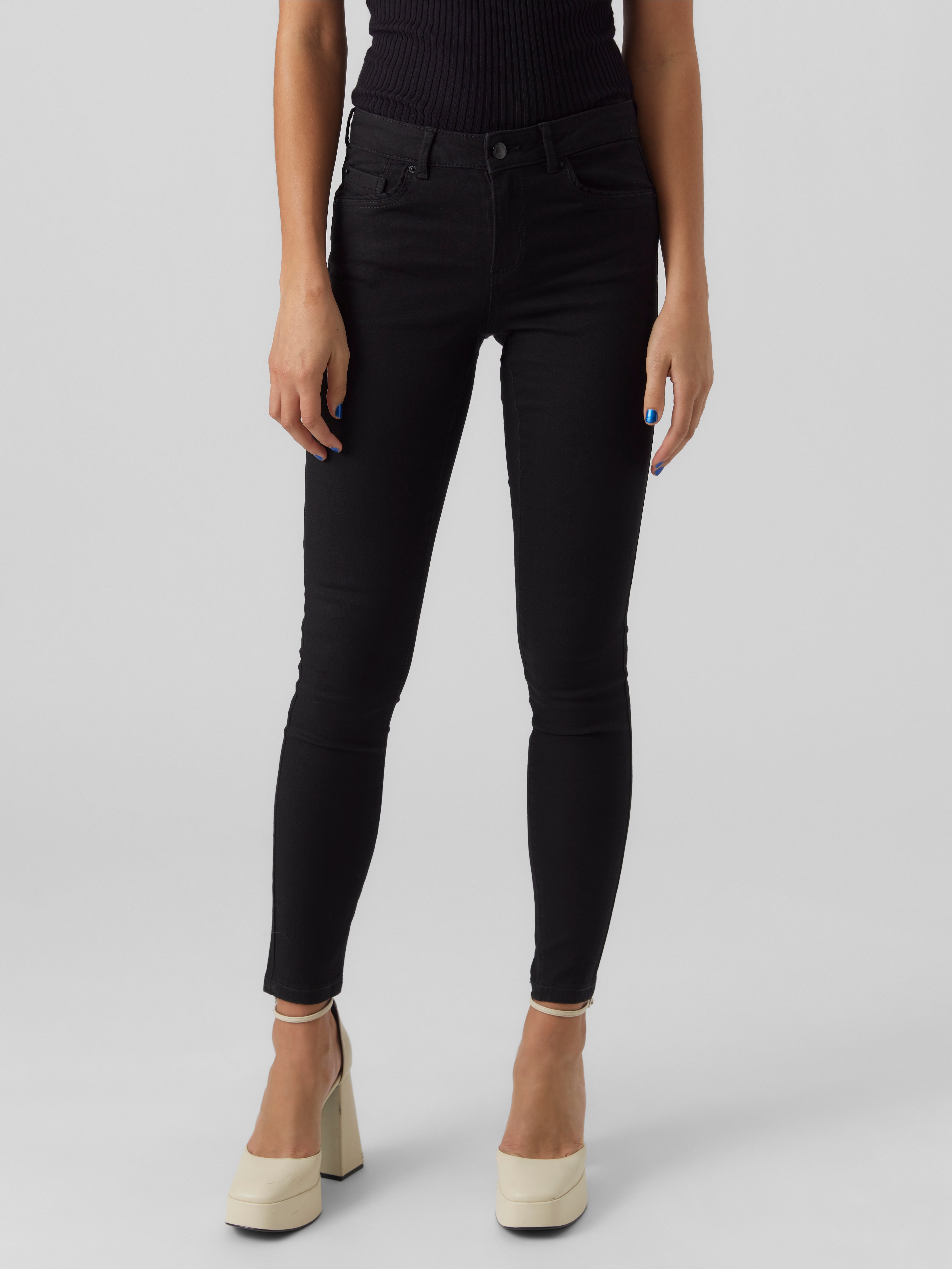Jeans Skinny Donna Vita Media Con Stretch E Dettagli Strappati
