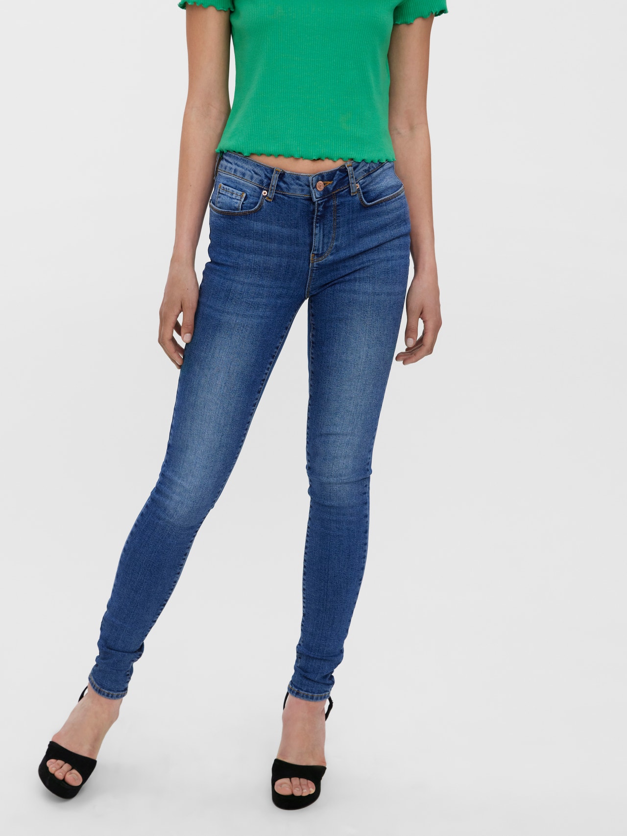 Vero Moda VMSEVEN Middels høyt snitt Slim Fit Jeans -Medium Blue Denim - 10279221