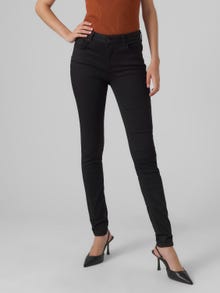 Vero Moda VMSEVEN Middels høyt snitt Slim Fit Jeans -Black - 10279237