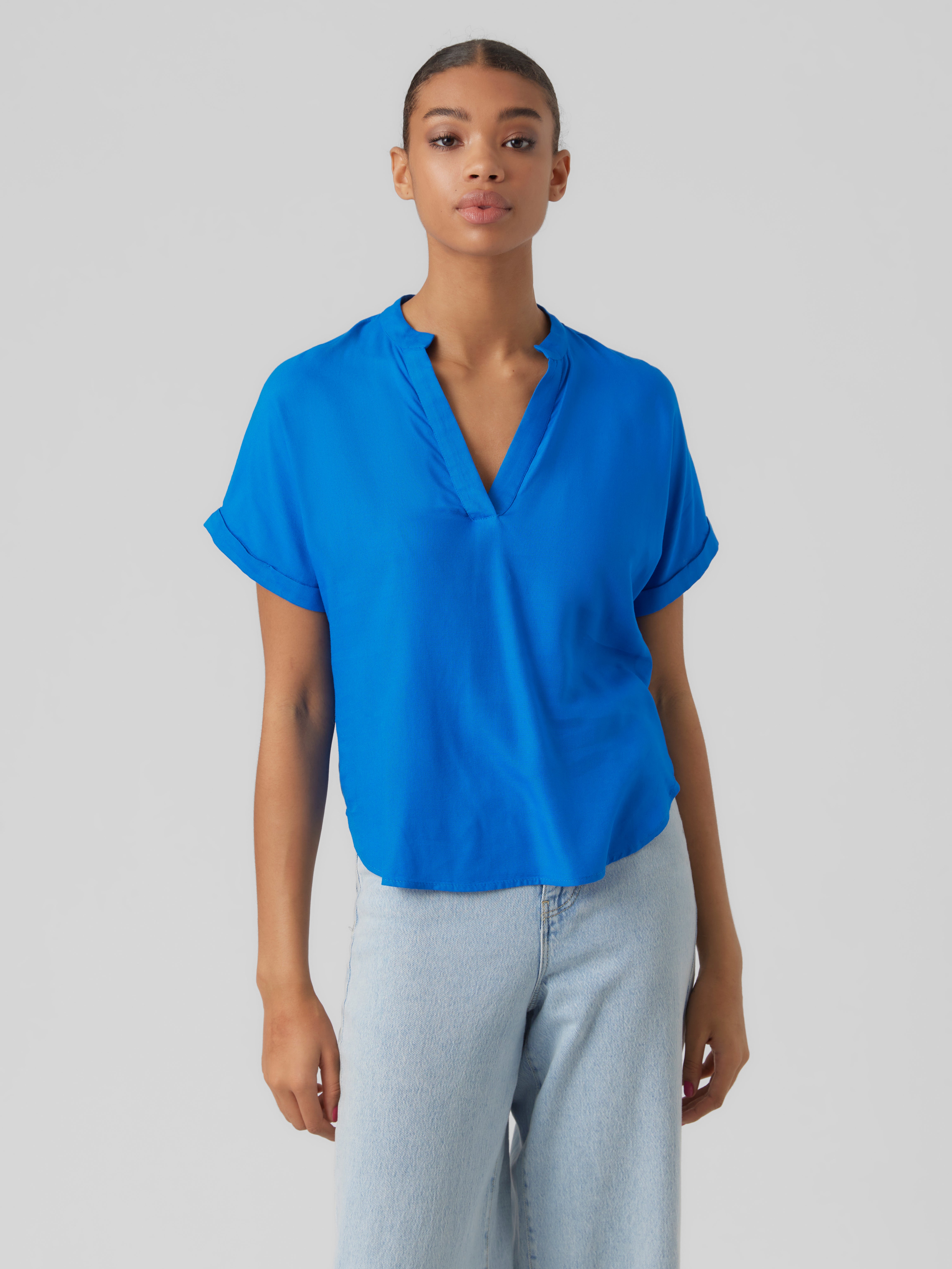 Regular Fit Split neck Wide sleeves Top Dark Blue Vero Moda®