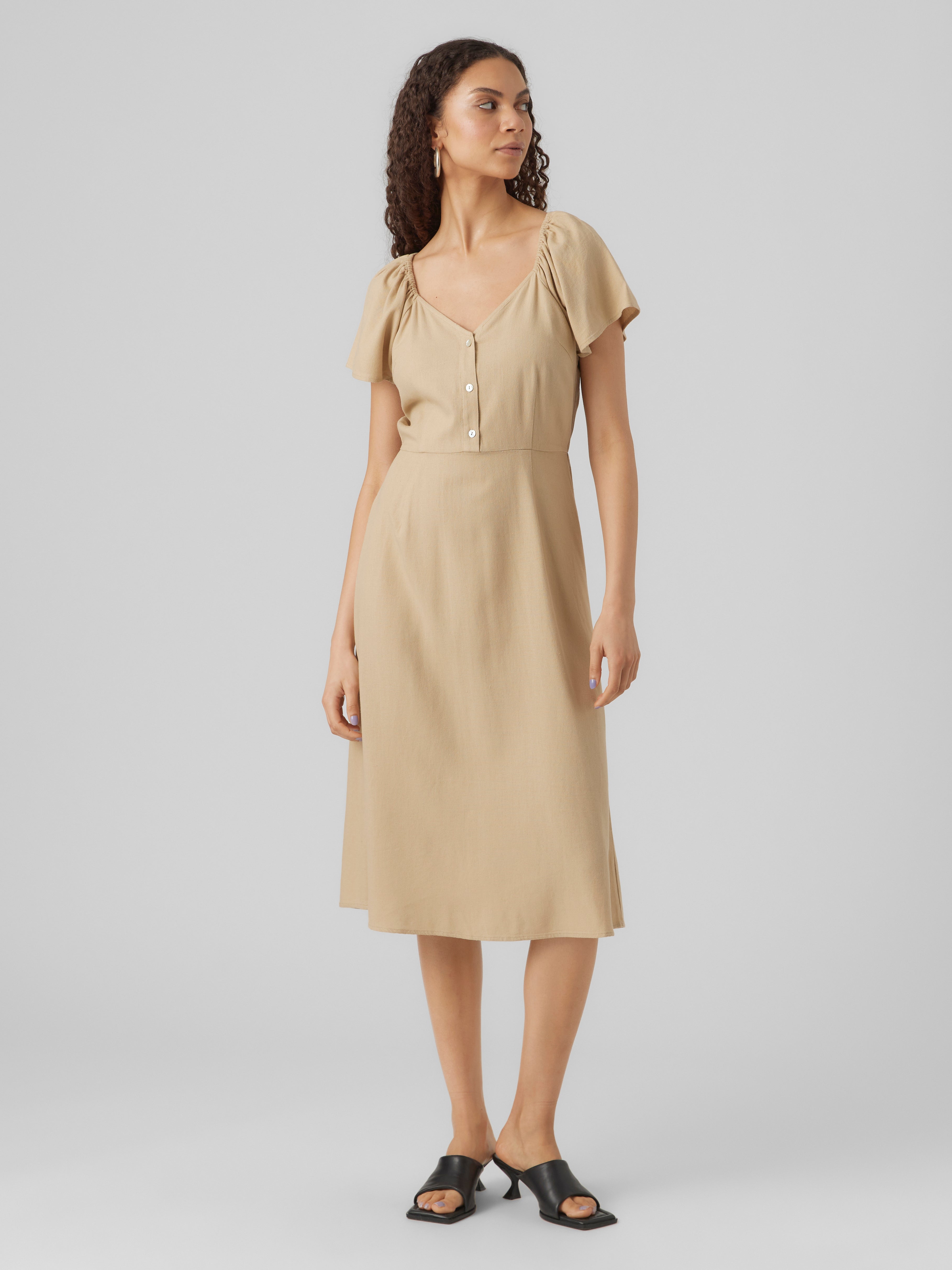 Vero moda linen maxi cheap dress with volume sleeve