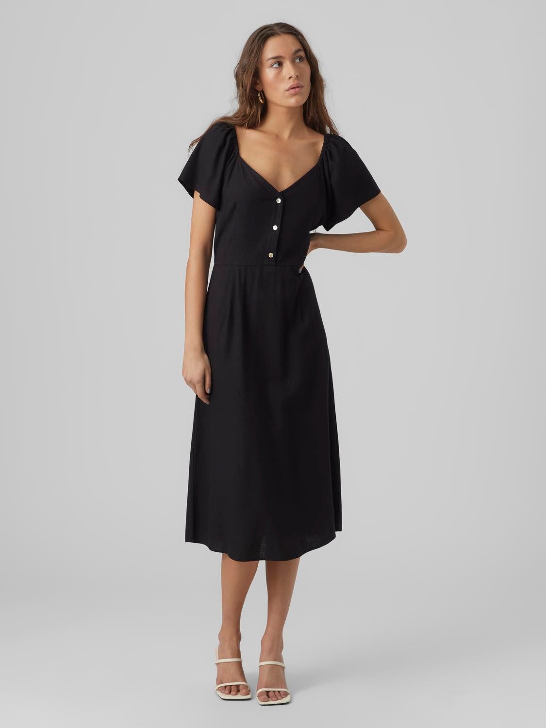 vero moda linen maxi dress with volume sleeve