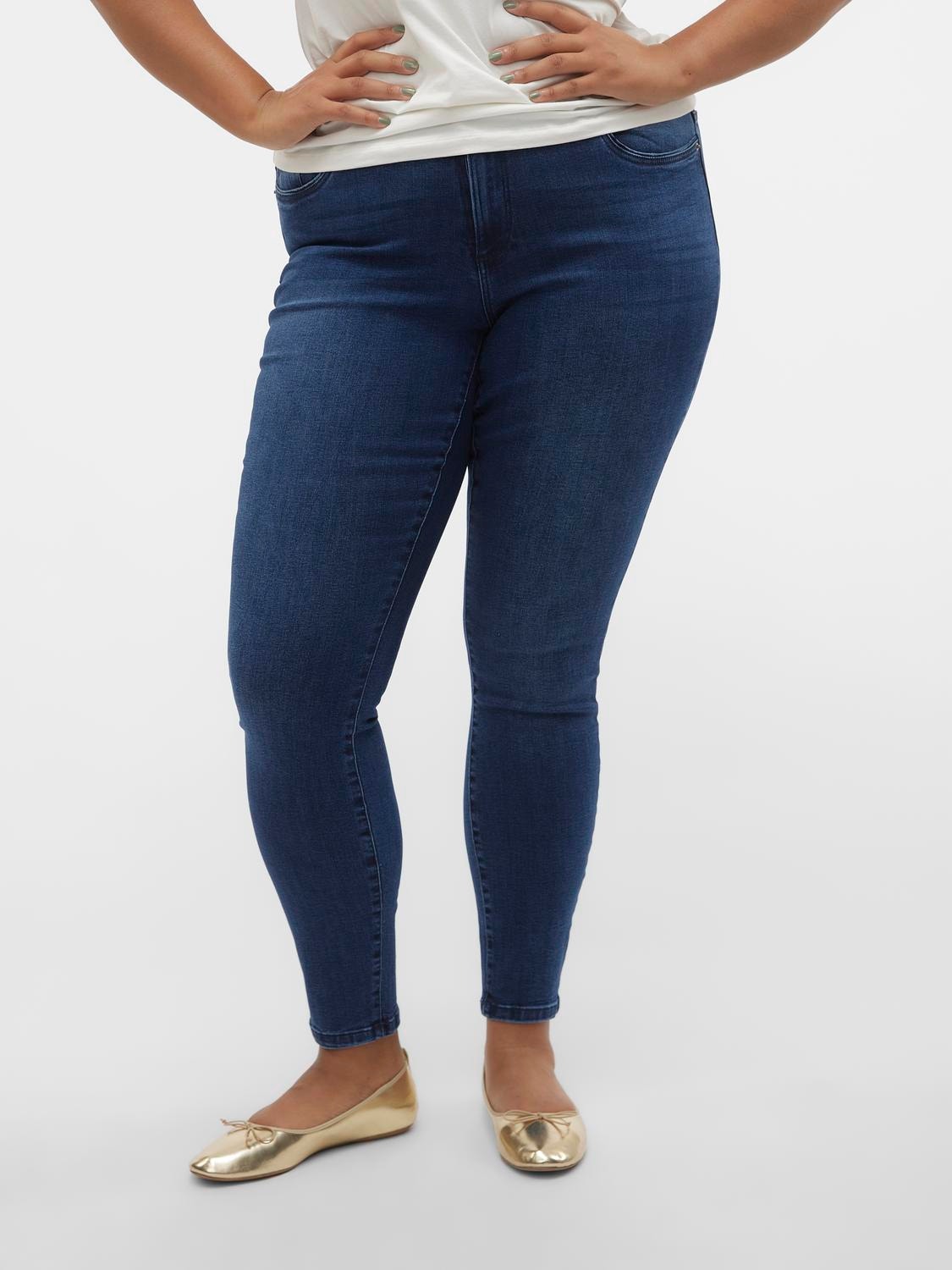 Vero Moda VMTANYA Hohe Taille Skinny Fit Jeans -Dark Blue Denim - 10284172