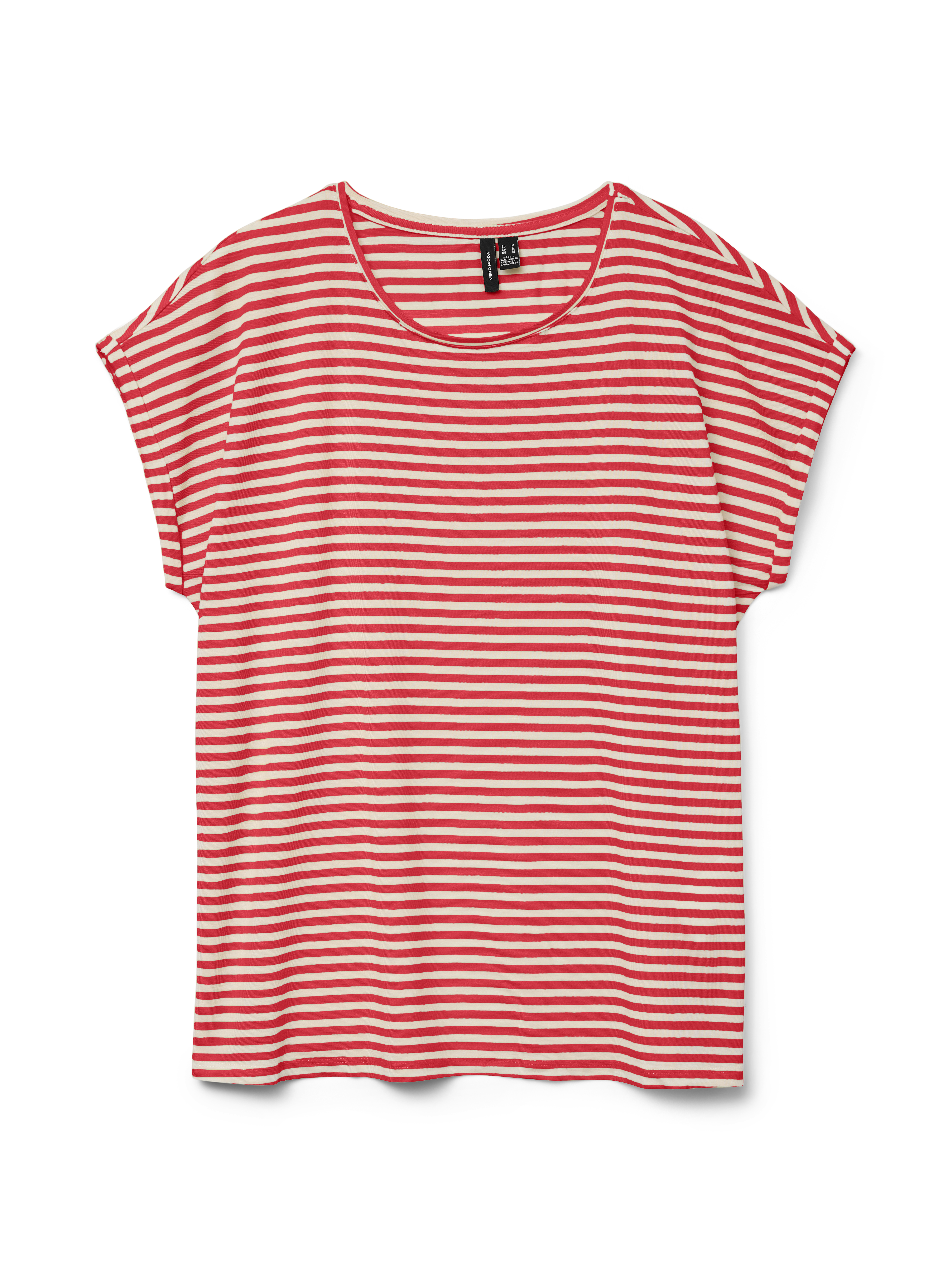 VERO MODA T-Shirt Vmpepper SS V-Neck Donna, Manica Corta, Vestibilità Aderente, Strisce, AWARE