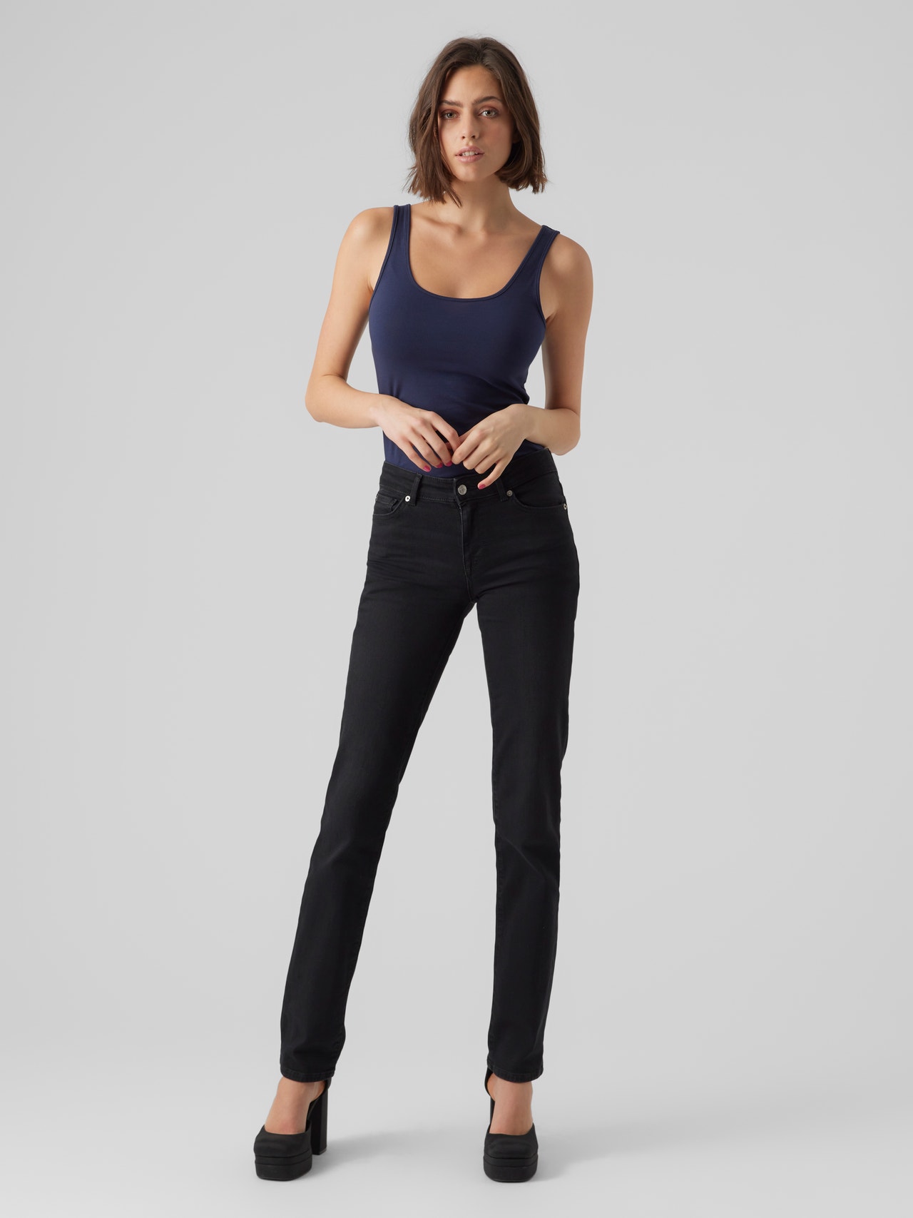 Vero Moda VMDAF Medelhög midja Rak passform Jeans -Black Denim - 10284791