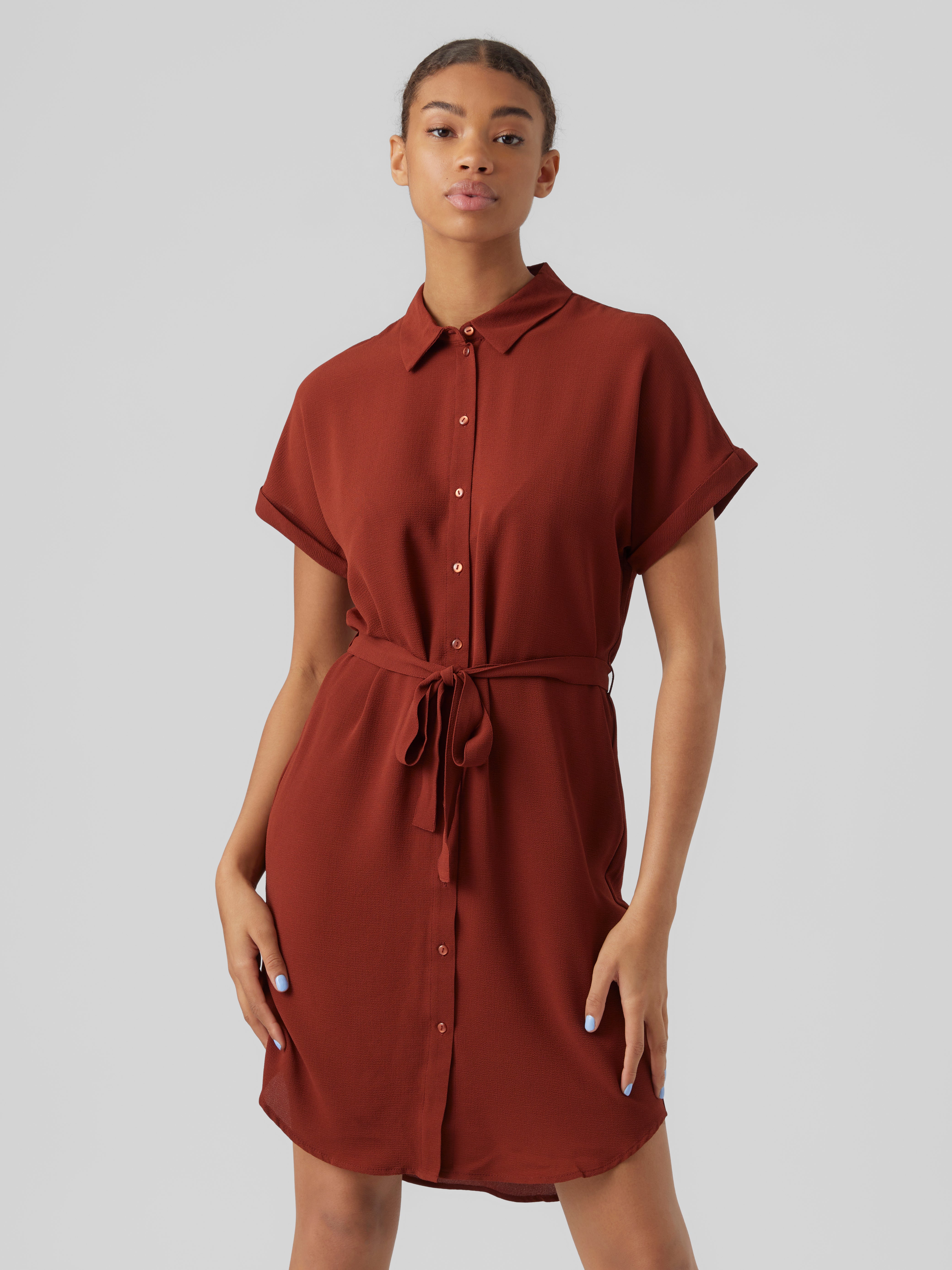 Bandit jubilæum vinder Regular Fit Shirt collar Sleeves with fold-up Short dress | Dark Red | Vero  Moda®