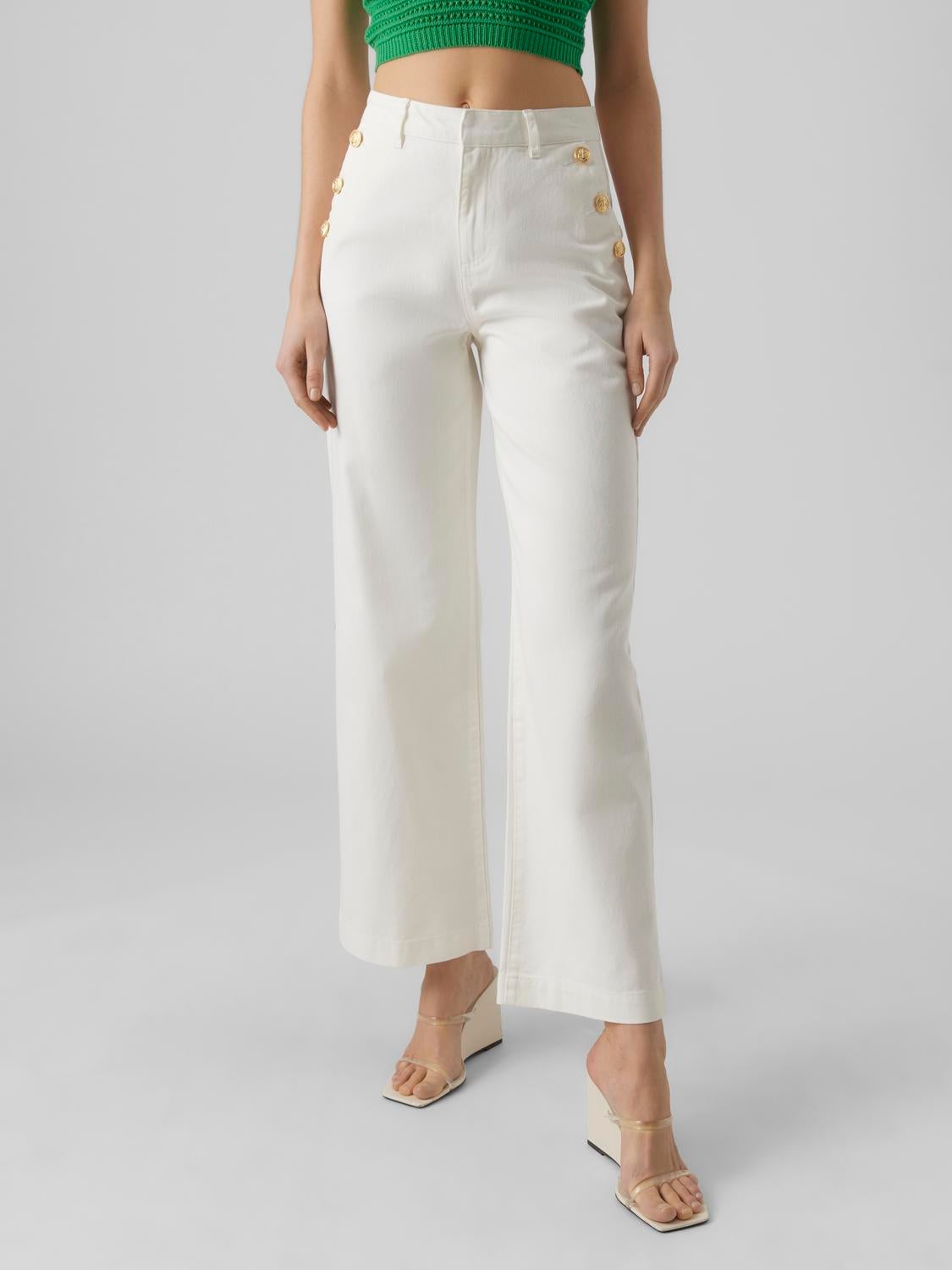Vero Moda linen touch soft tailored wide leg trousers in white | ASOS