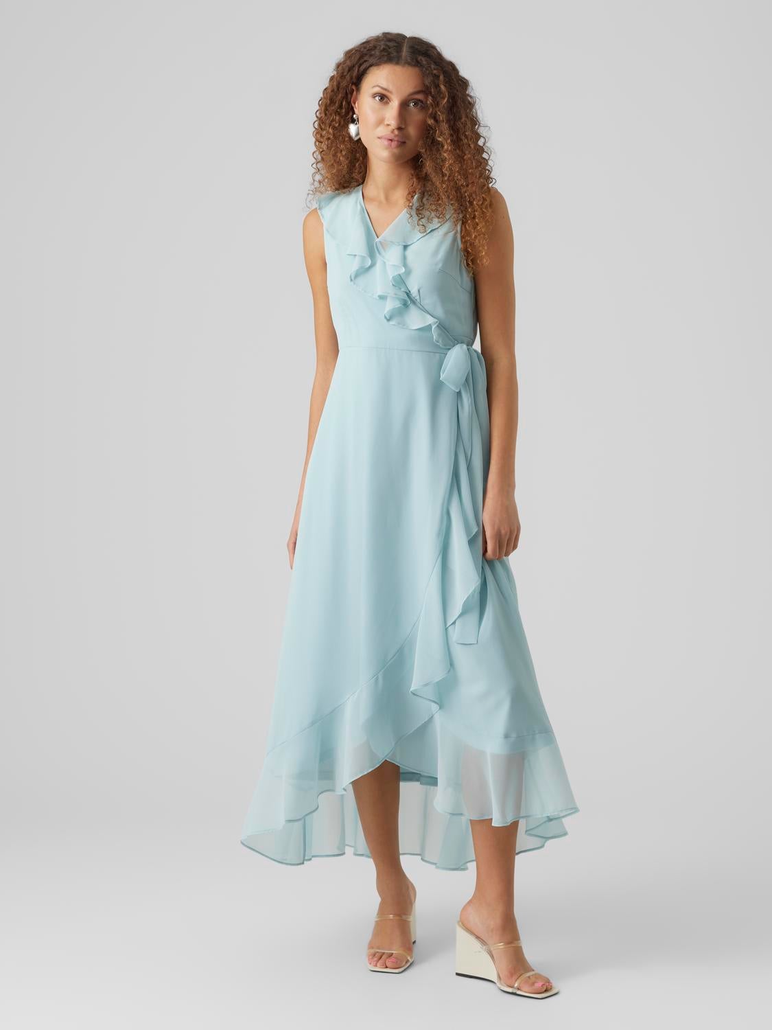 Loose Fit V-Neck Long dress | Light Blue | Vero Moda®