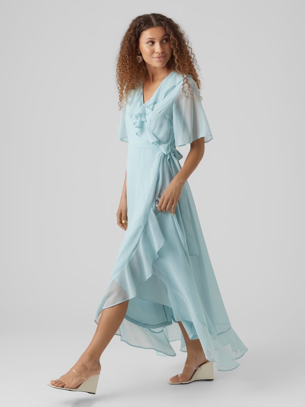 Robe Femme Automne-hiver En Velours – Col V, Manches Longues, Coupe Loose à Volants, Style Décontracté Chic