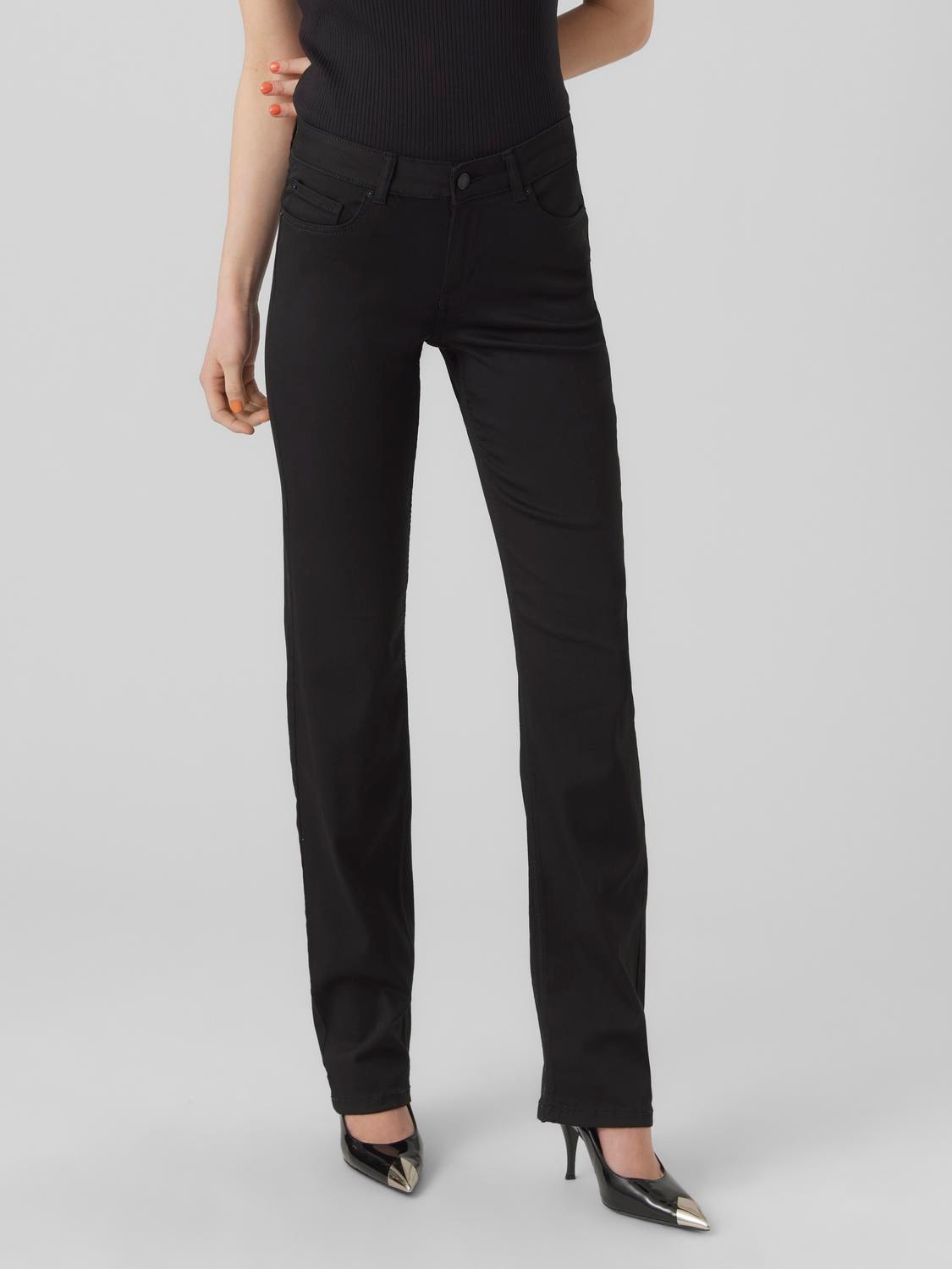 Vero Moda VMDAF Medelhög midja Rak passform Jeans -Black - 10289169