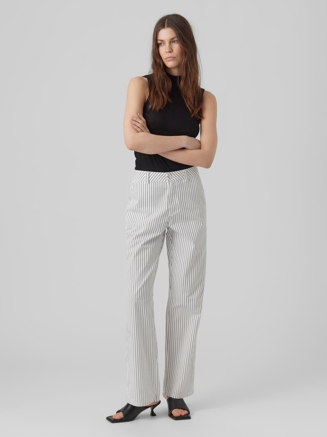 VMCARLY Mid waist Trousers | White Clear | Vero Moda®