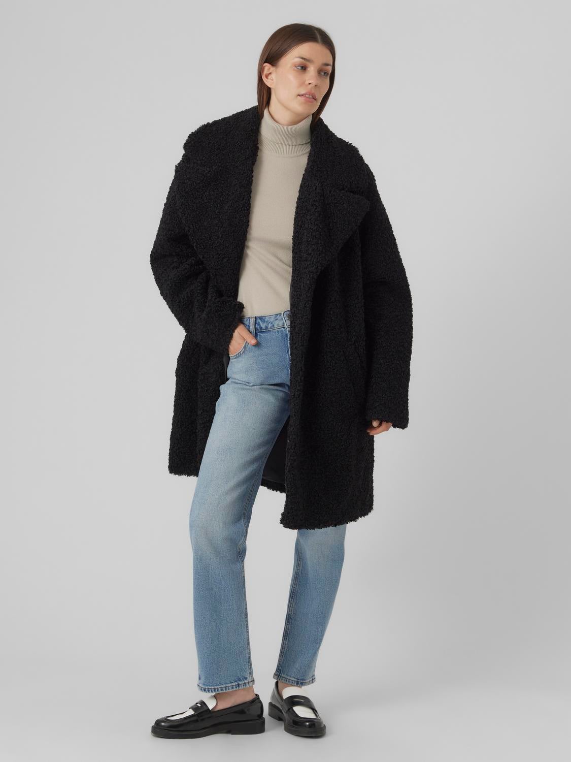 Long pile coat clearance black