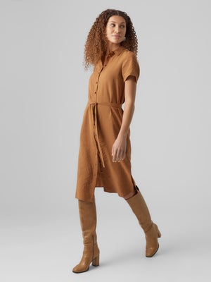 Robe Chemise En Velours Côtelé Pour Femme - Midi, Col V, Coupe Décontractée - Taille XS à 2XL, Couleurs Kaki, Noir, Marron