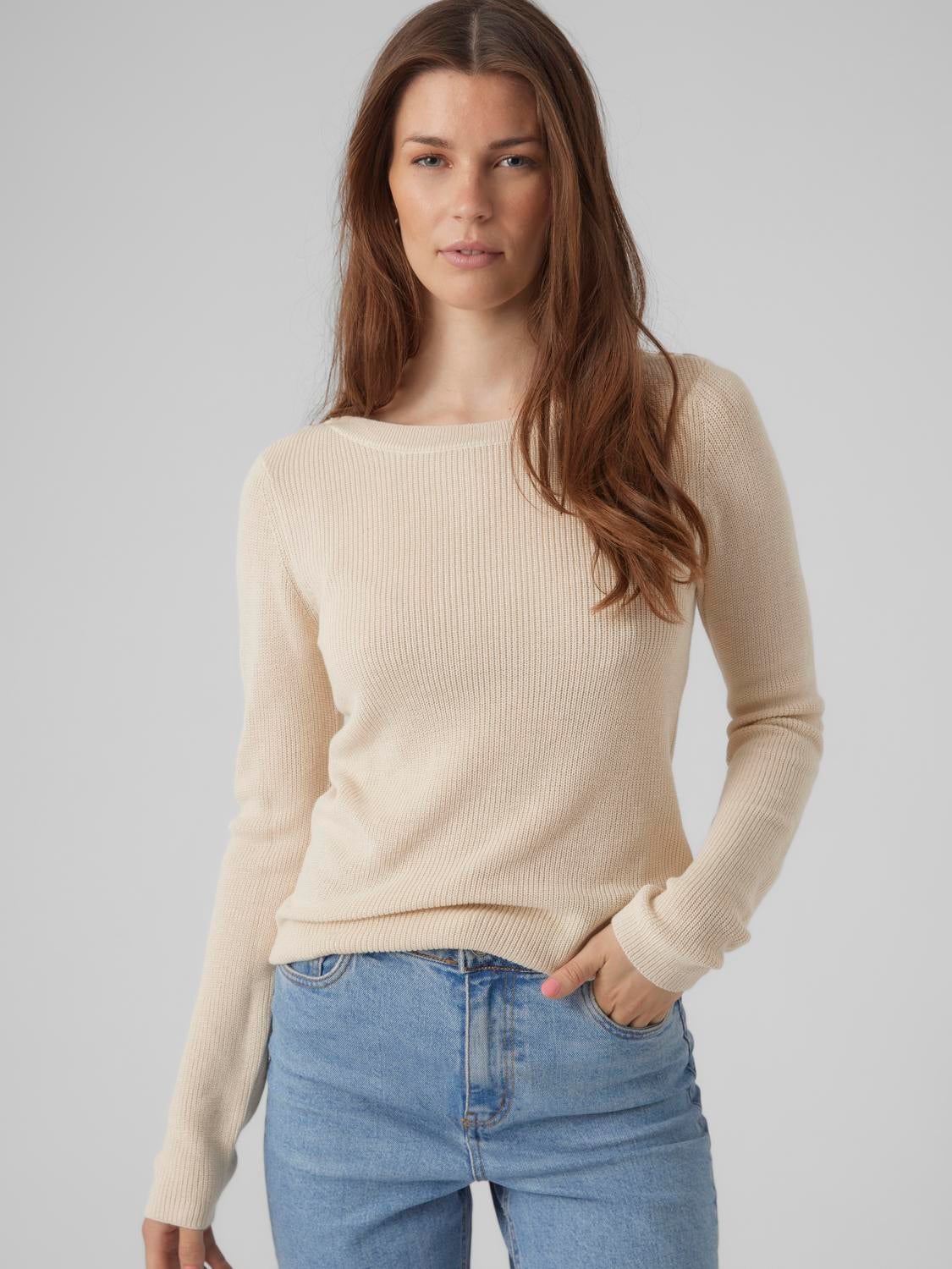 Boat neck Regular sleeves Pullover | Light Grey | Vero Moda®