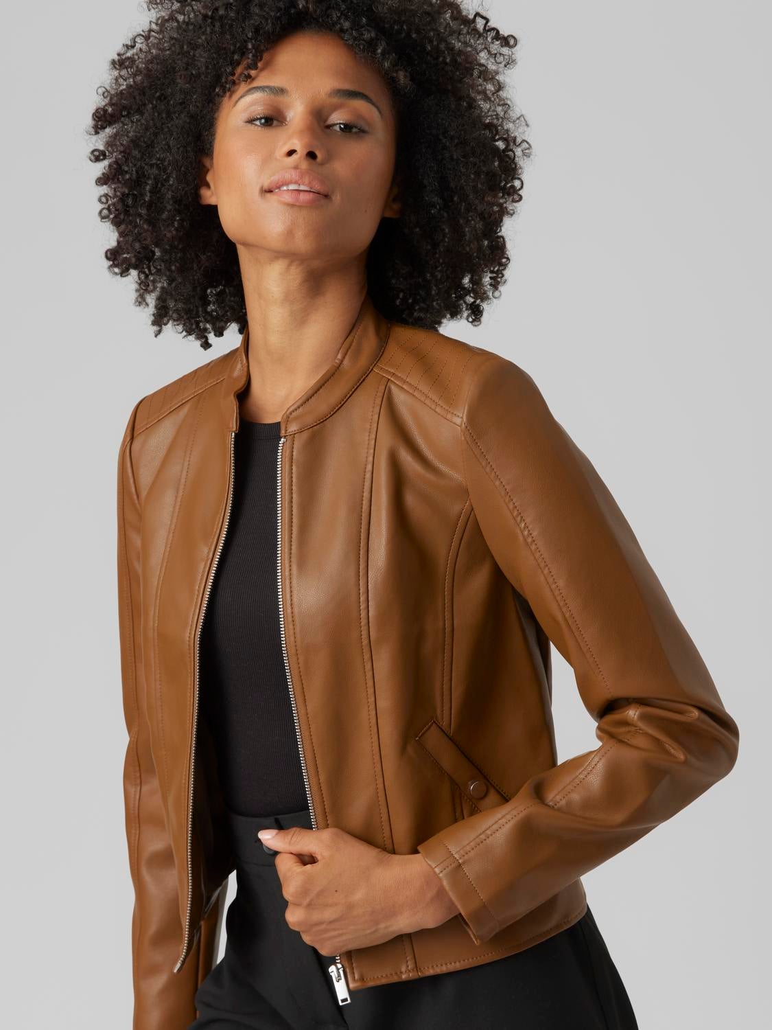 $69 Vero Moda Women's Black Khloe Full-Zip Faux Leather Moto Jacket Size M  | eBay