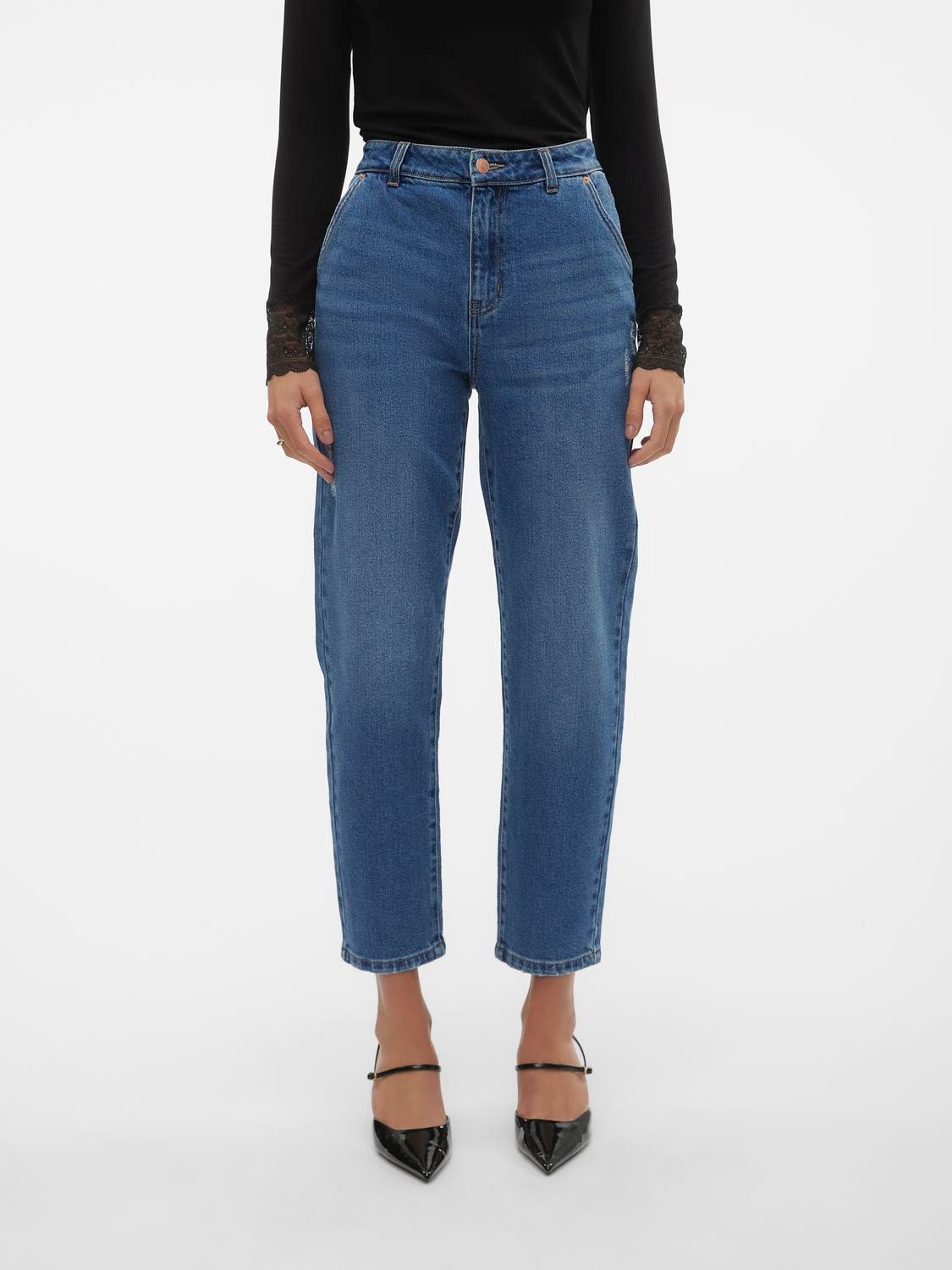 Vero Moda VMISA Hög midja Mom Fit Jeans -Medium Blue Denim - 10291023