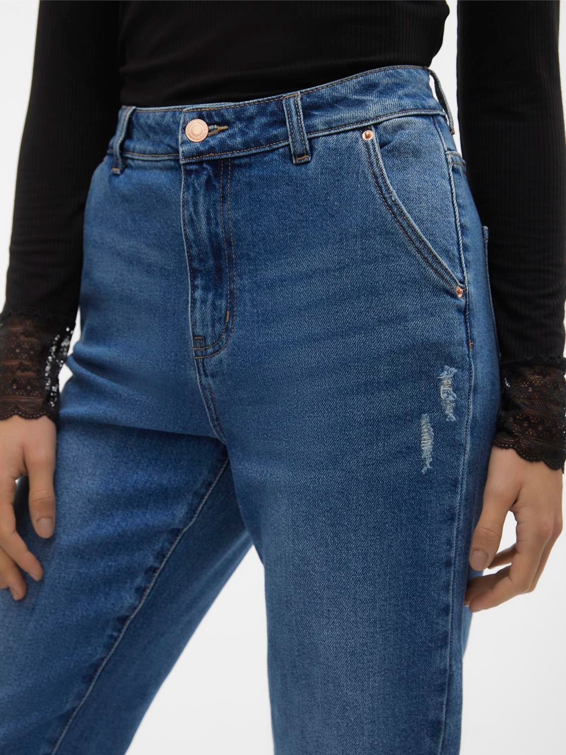 Vero Moda VMISA Hög midja Mom Fit Jeans -Medium Blue Denim - 10291023