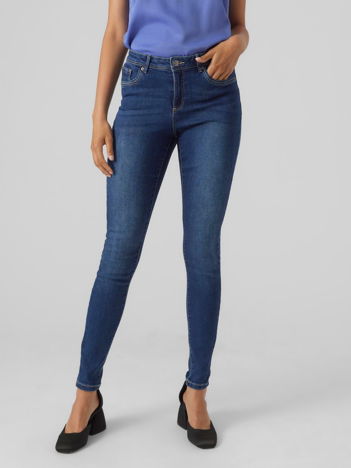 Vero Moda VMTANYA Taille moyenne Skinny Fit Jeans -Dark Blue Denim - 10291106