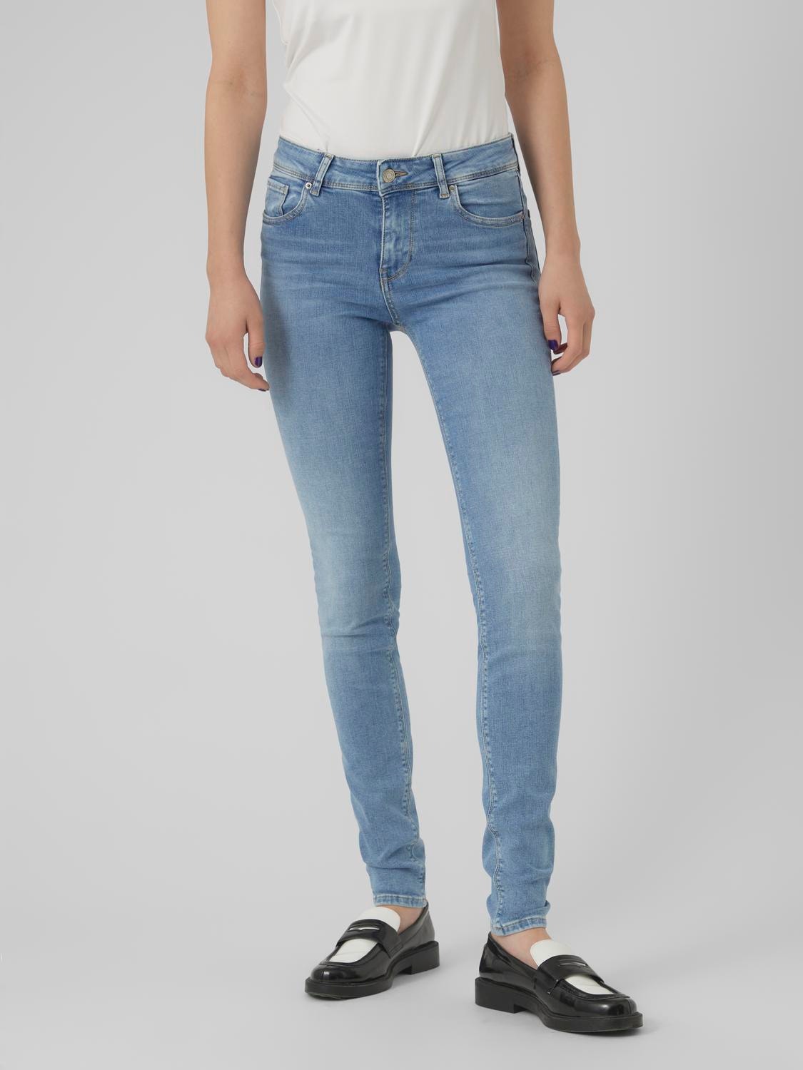 Vero Moda VMLUX Mid Rise Slim Fit Jeans -Light Blue Denim - 10291118