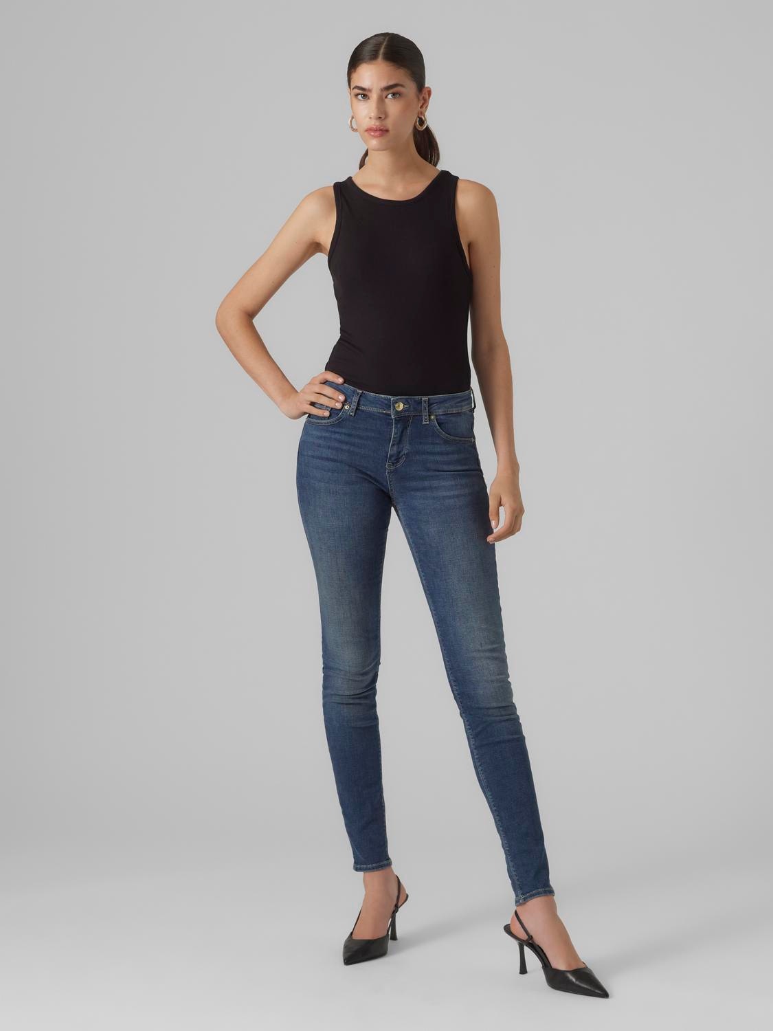 Vero Moda VMLUX Mid Rise Slim Fit Jeans -Medium Blue Denim - 10291174