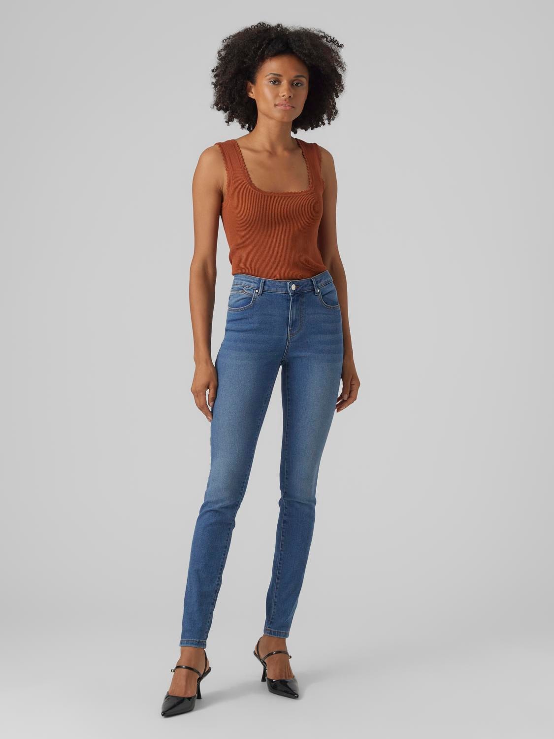 Vero Moda VMJUNE Middels høyt snitt Slim Fit Jeans -Medium Blue Denim - 10291273