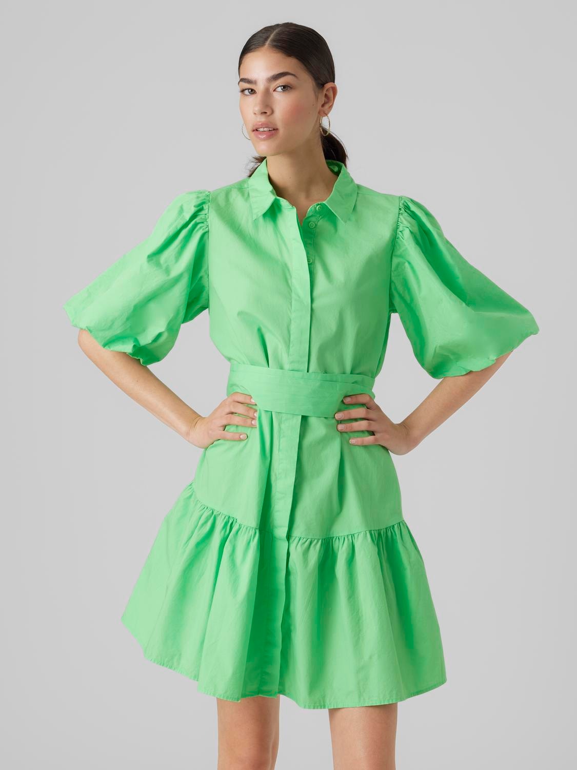 Regular Fit collar Volume sleeves Short dress | Medium Green | Moda®