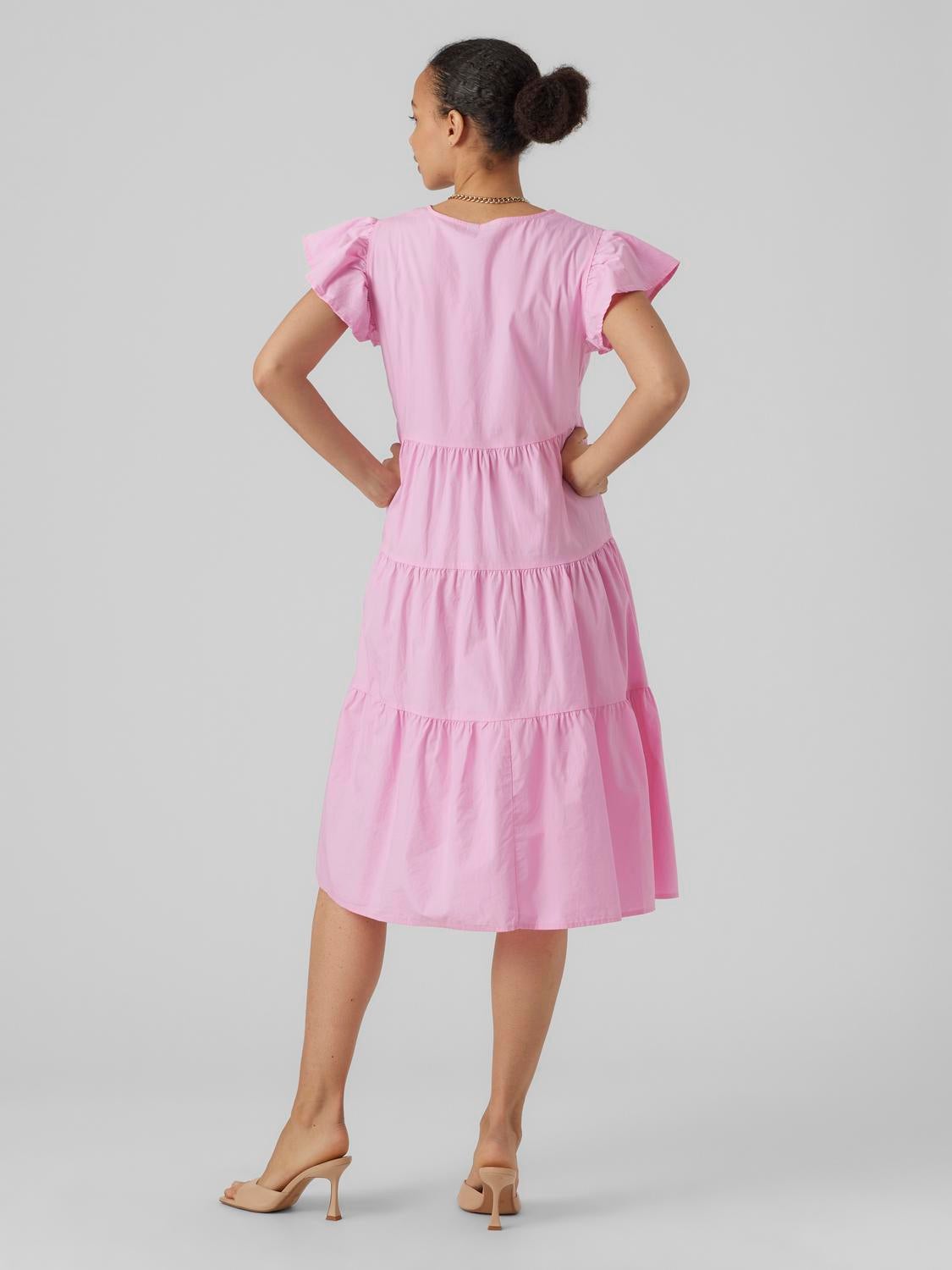 Moda Ruffle Sleeve Midi Dress In Pink
