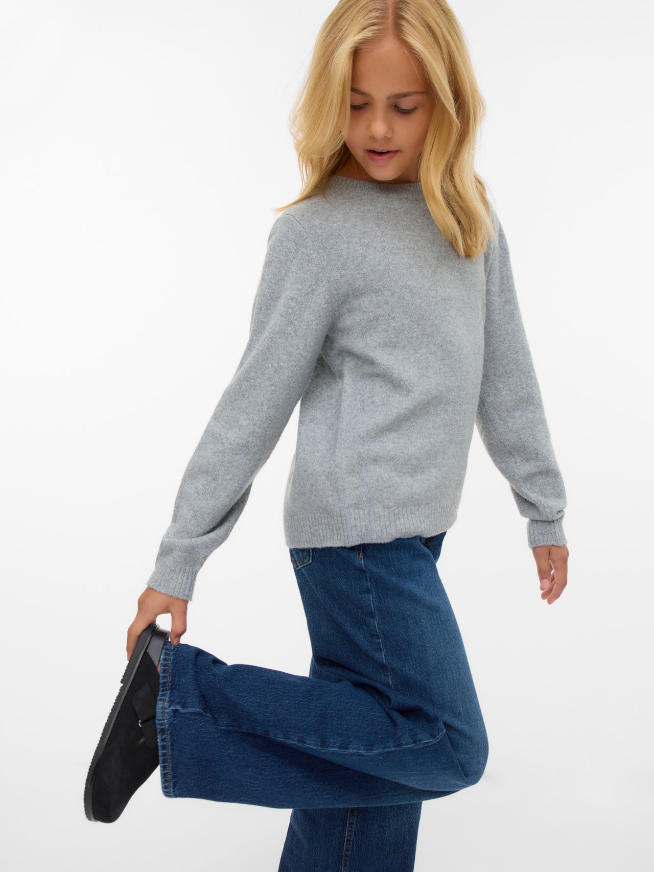 Vero Moda Tavapärane lõige Ümmargune kaelus Juunior Soonikuga mansetid Pullover -Light Grey Melange - 10291741