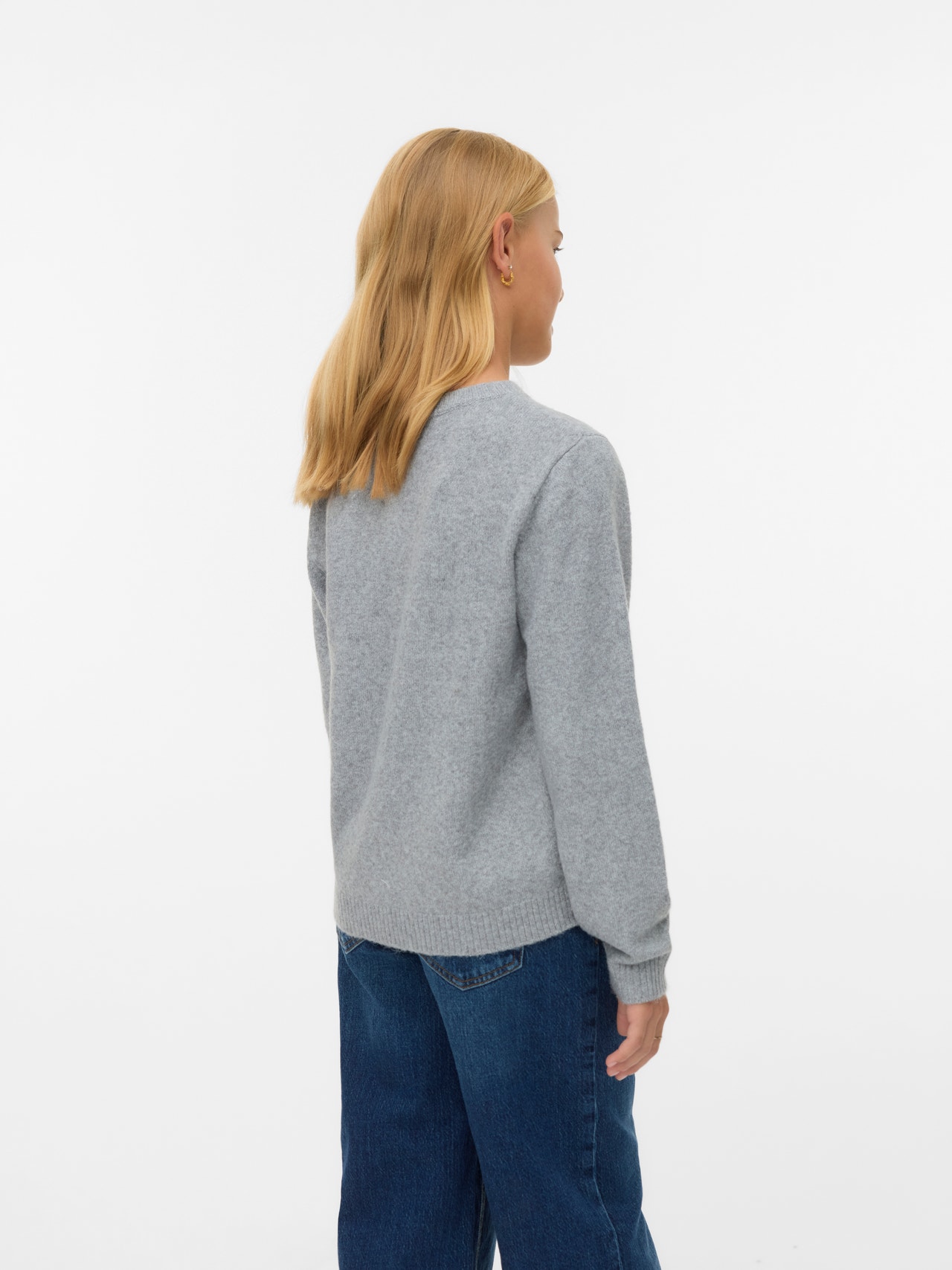 Vero Moda Tavapärane lõige Ümmargune kaelus Juunior Soonikuga mansetid Pullover -Light Grey Melange - 10291741