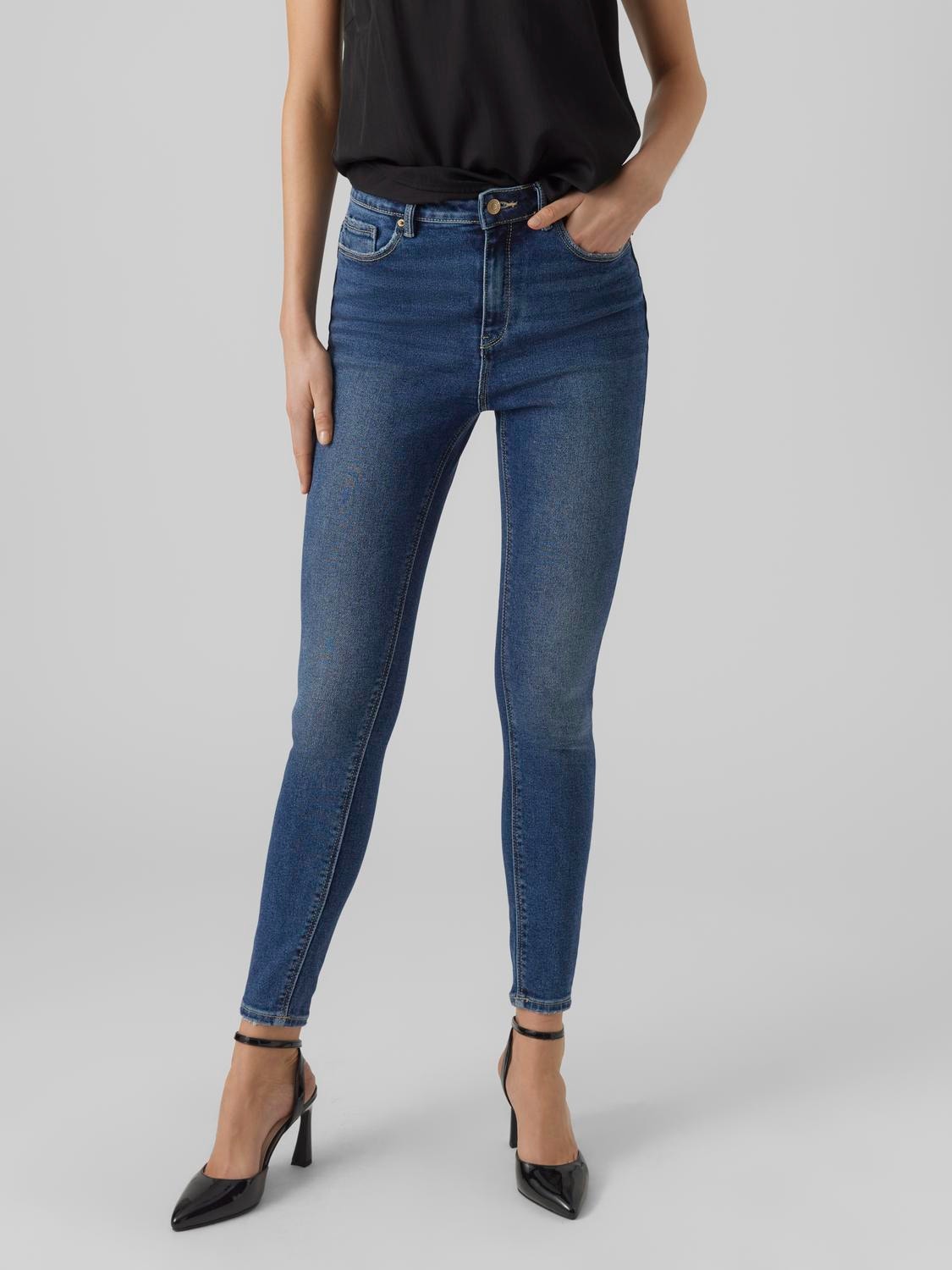 Vero Moda VMSOPHIA Hohe Taille Slim Fit Jeans -Dark Blue Denim - 10294378