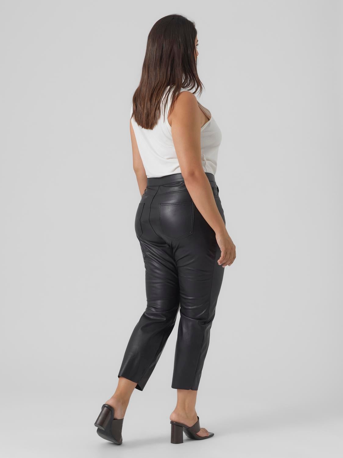 Vero Moda leather look high waisted straight leg trousers in black  ASOS