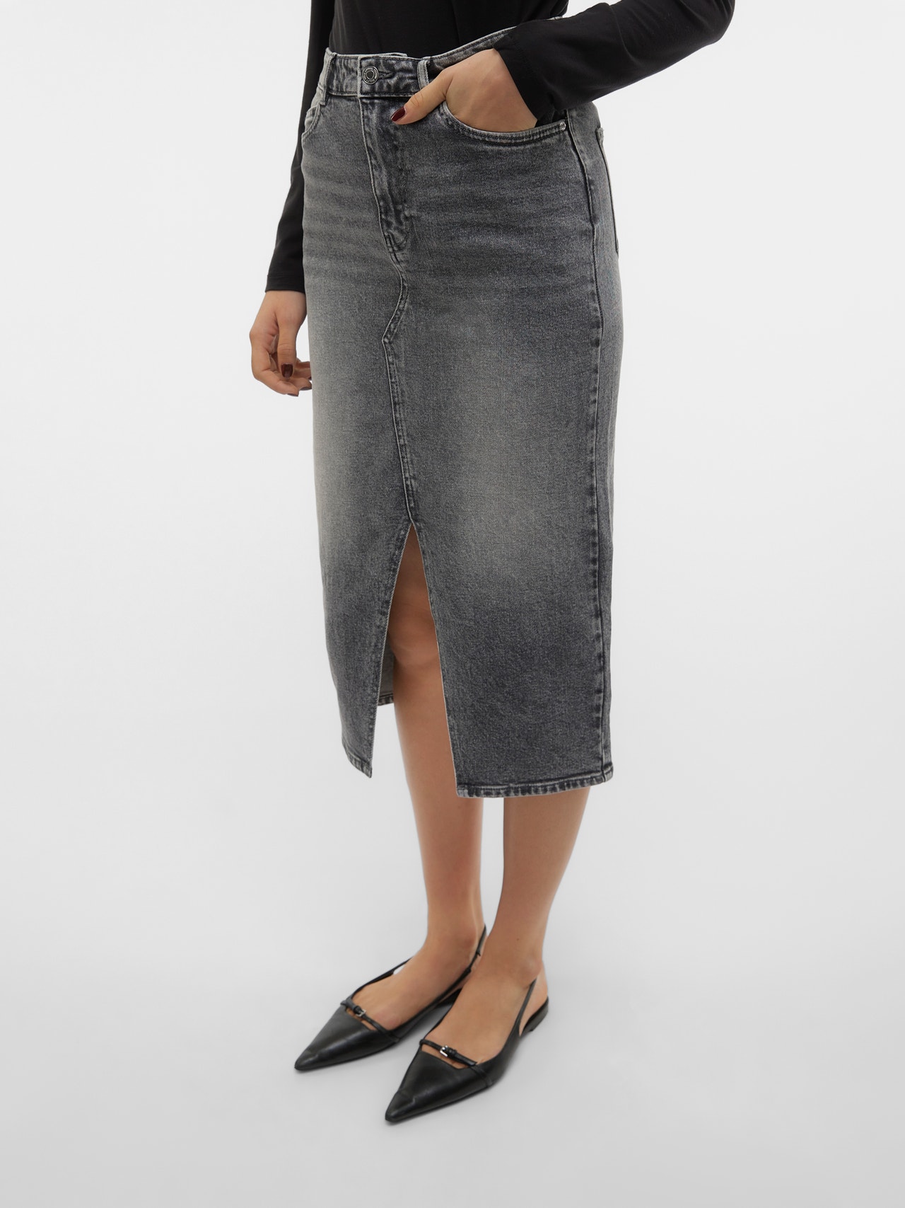 Vero Moda VMVERI High waist Long Skirt -Medium Grey Denim - 10295731
