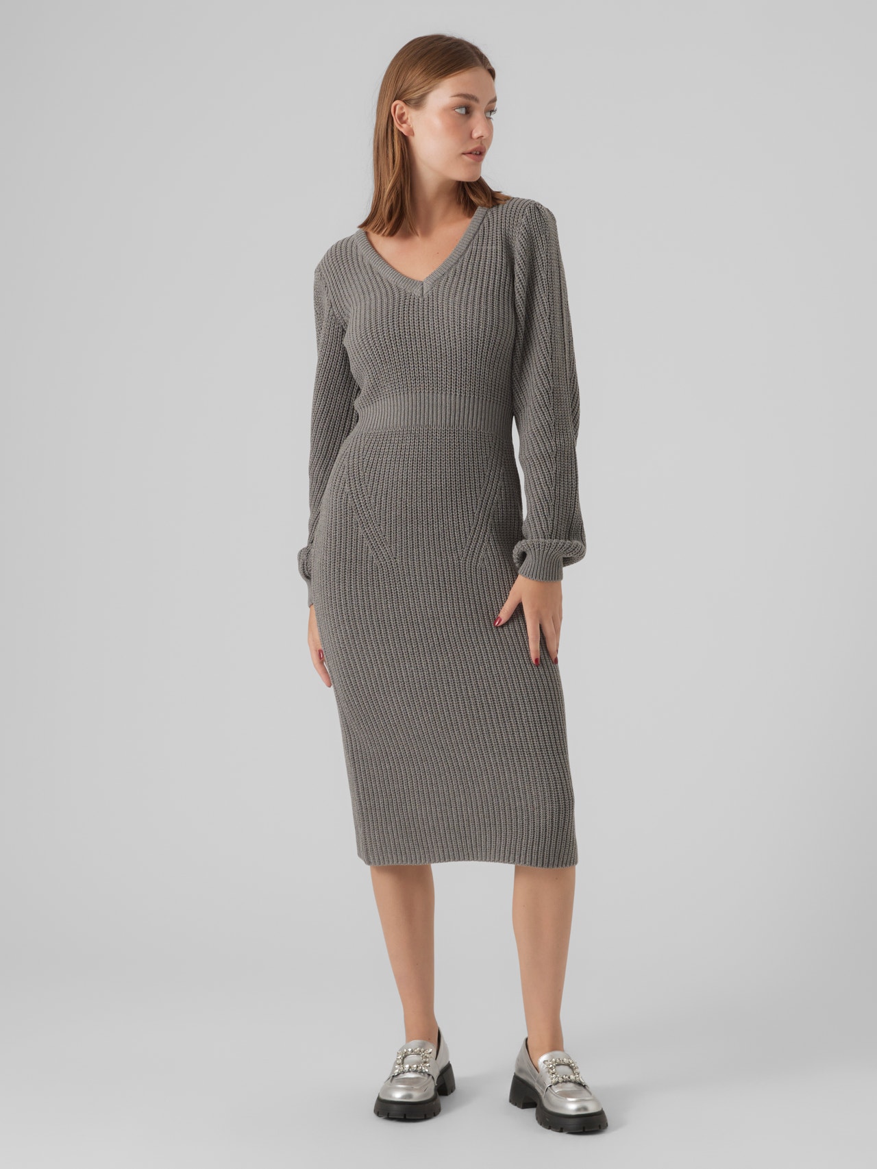 Vero Moda VMGEORGINE Lange jurk -Medium Grey Melange - 10297320